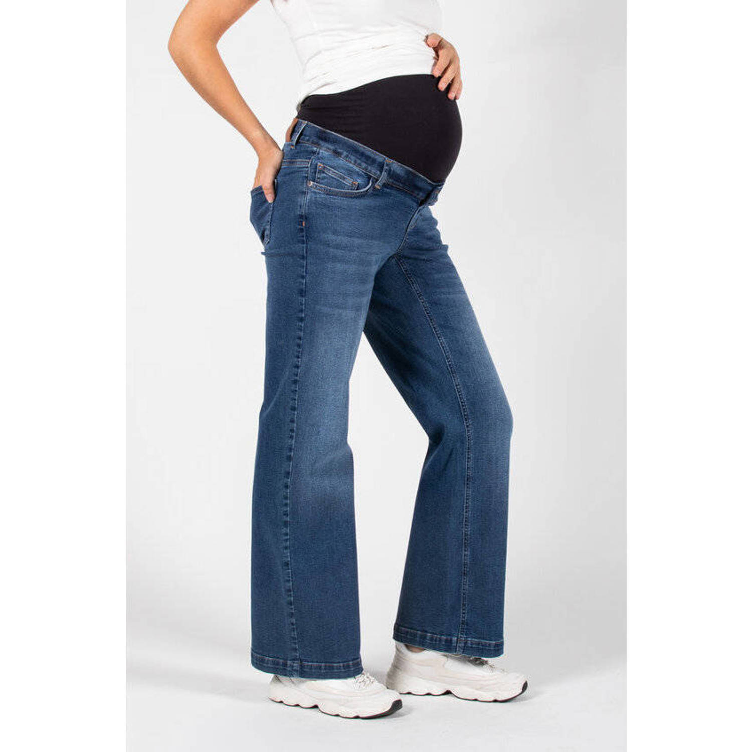 LOVE2WAIT low waist zwangerschaps wide leg jeans stonewashed
