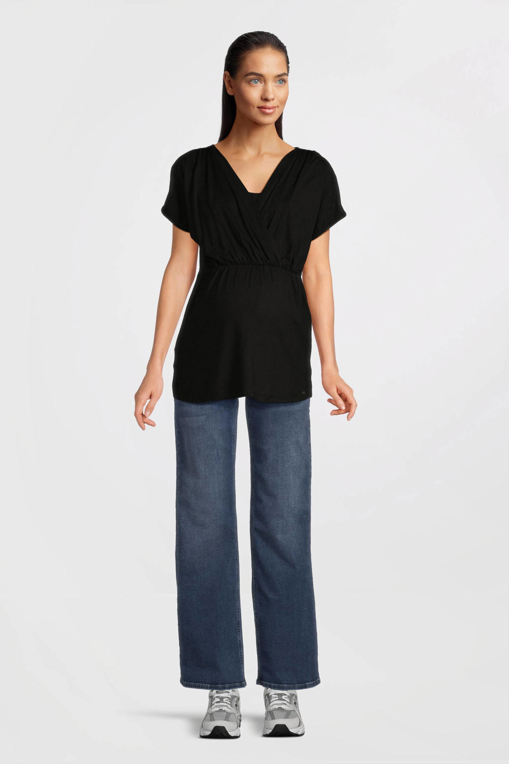 Stonewashed dames LOVE2WAIT low waist zwangerschaps wide leg jeans van denim met effen