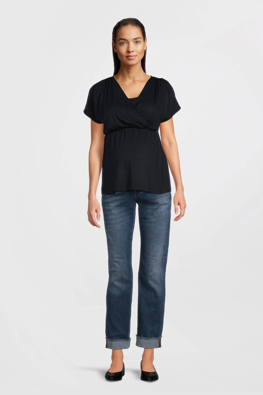 Stonewashed dames LOVE2WAIT low waist zwangerschaps regular jeans Norah van denim met effen