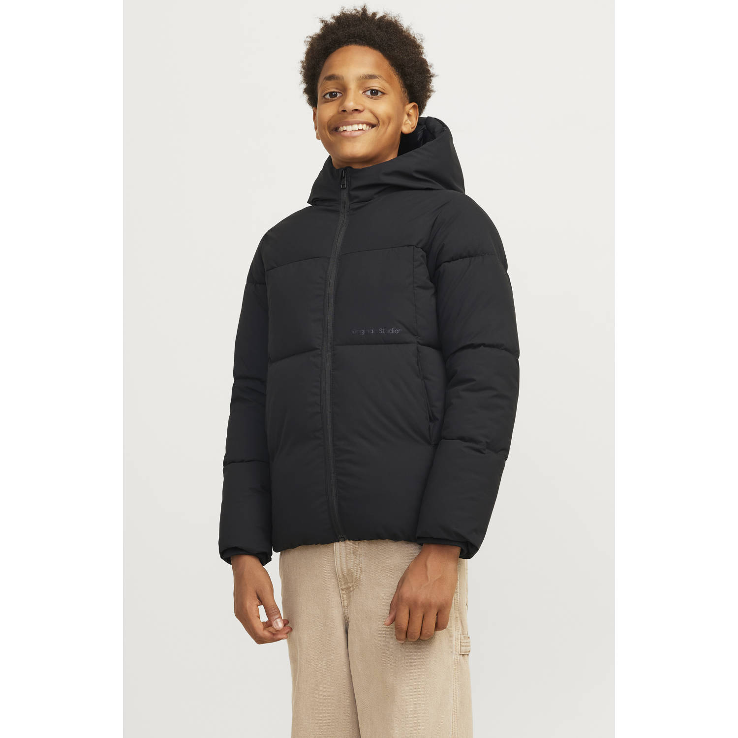 JACK & JONES JUNIOR gewatteerde winterjas JORVESTERBRO zwart