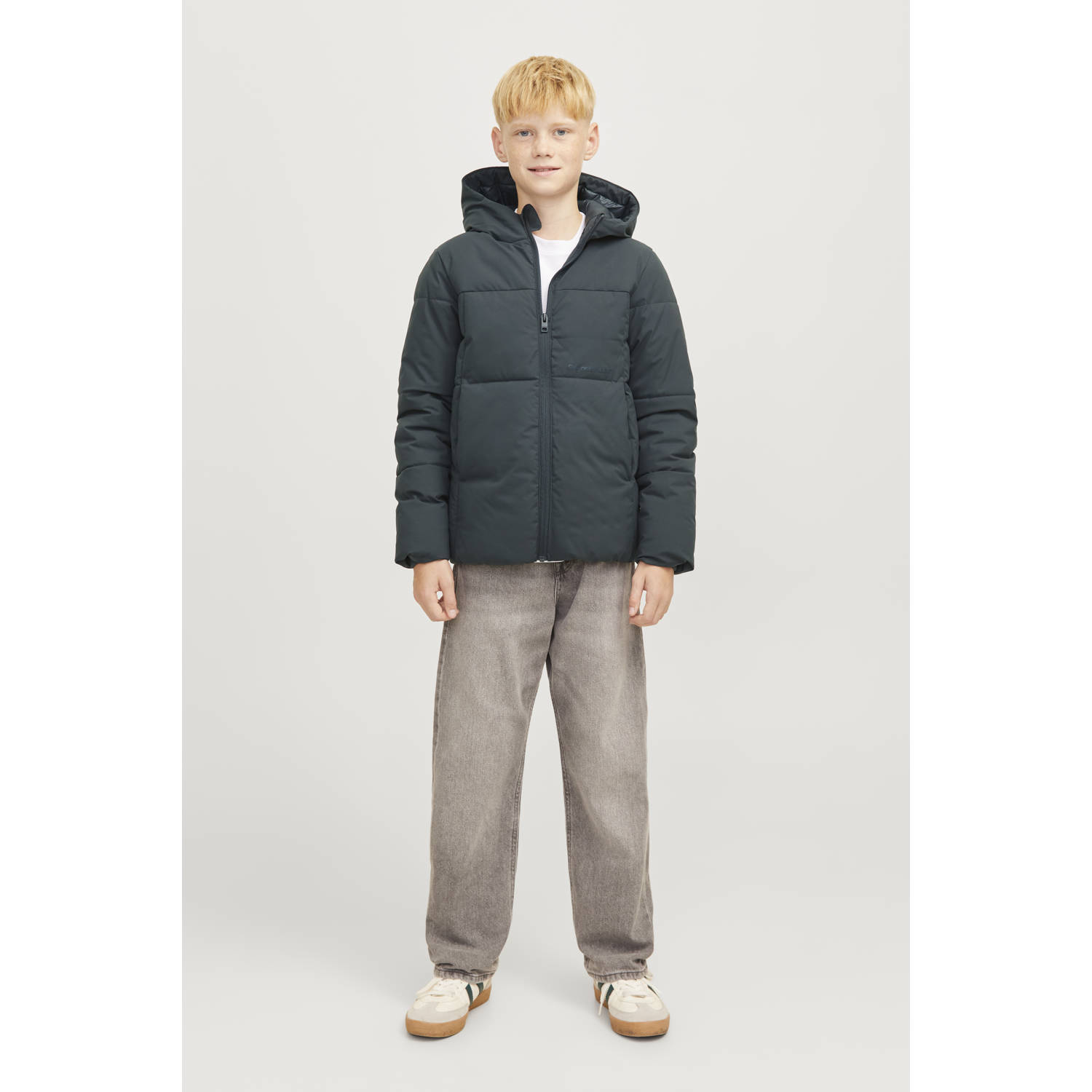 JACK & JONES JUNIOR gewatteerde winterjas JORVESTERBRO diep donkergroen