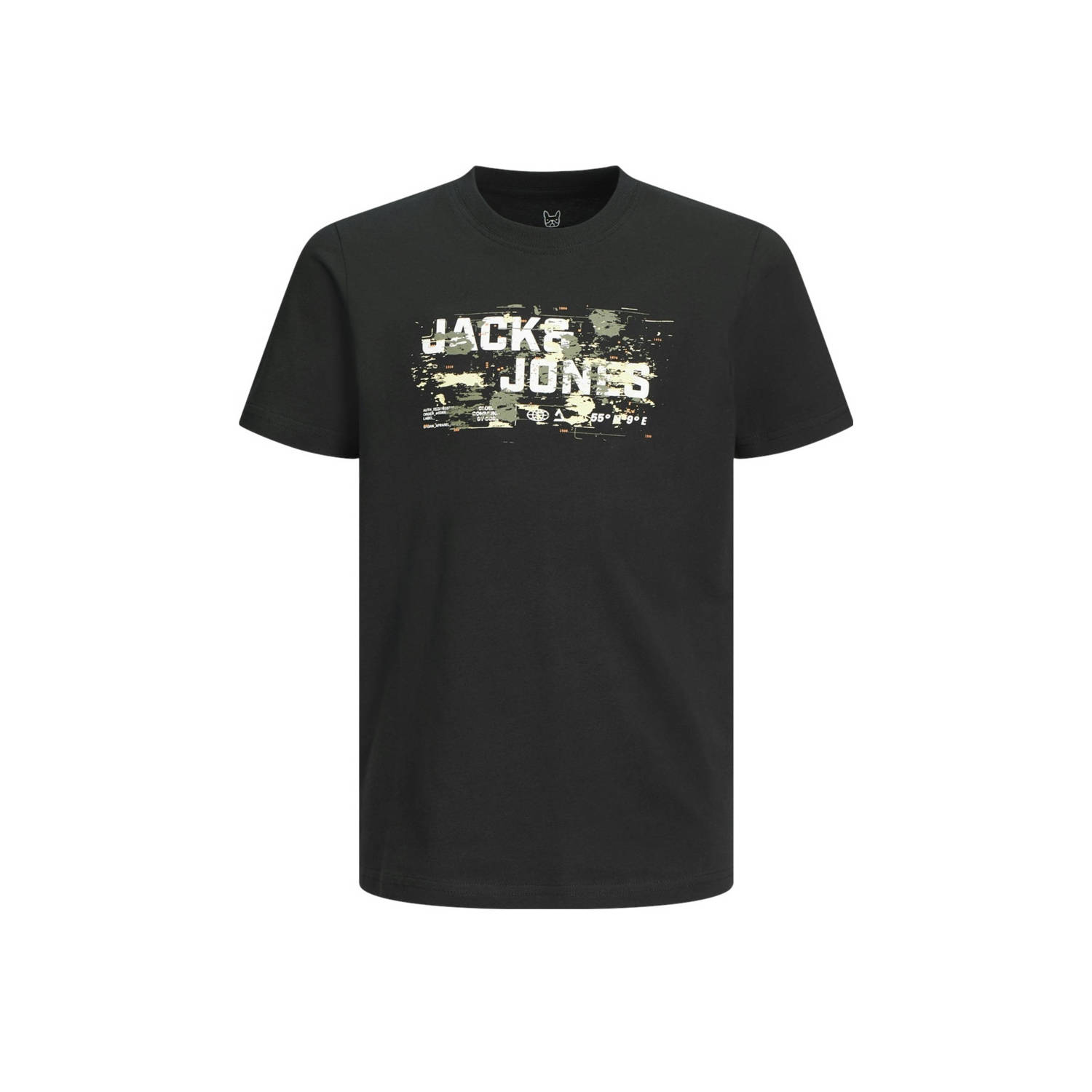 Jack & jones JUNIOR T-shirt met printopdruk zwart Jongens Katoen Ronde hals 164
