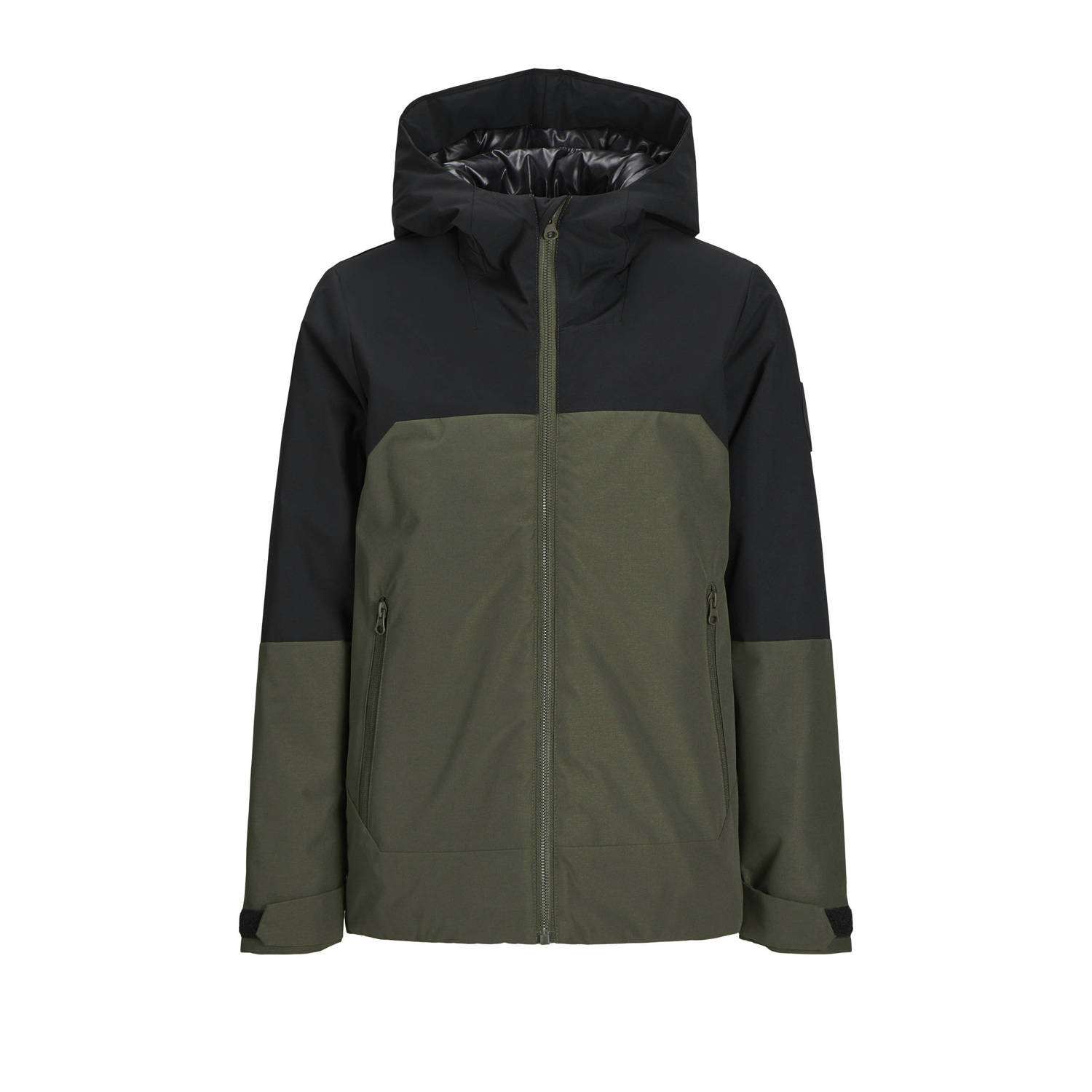 JACK & JONES JUNIOR gewatteerde winterjas JCOAIDEN TRANSITIONAL donkergroen zwart