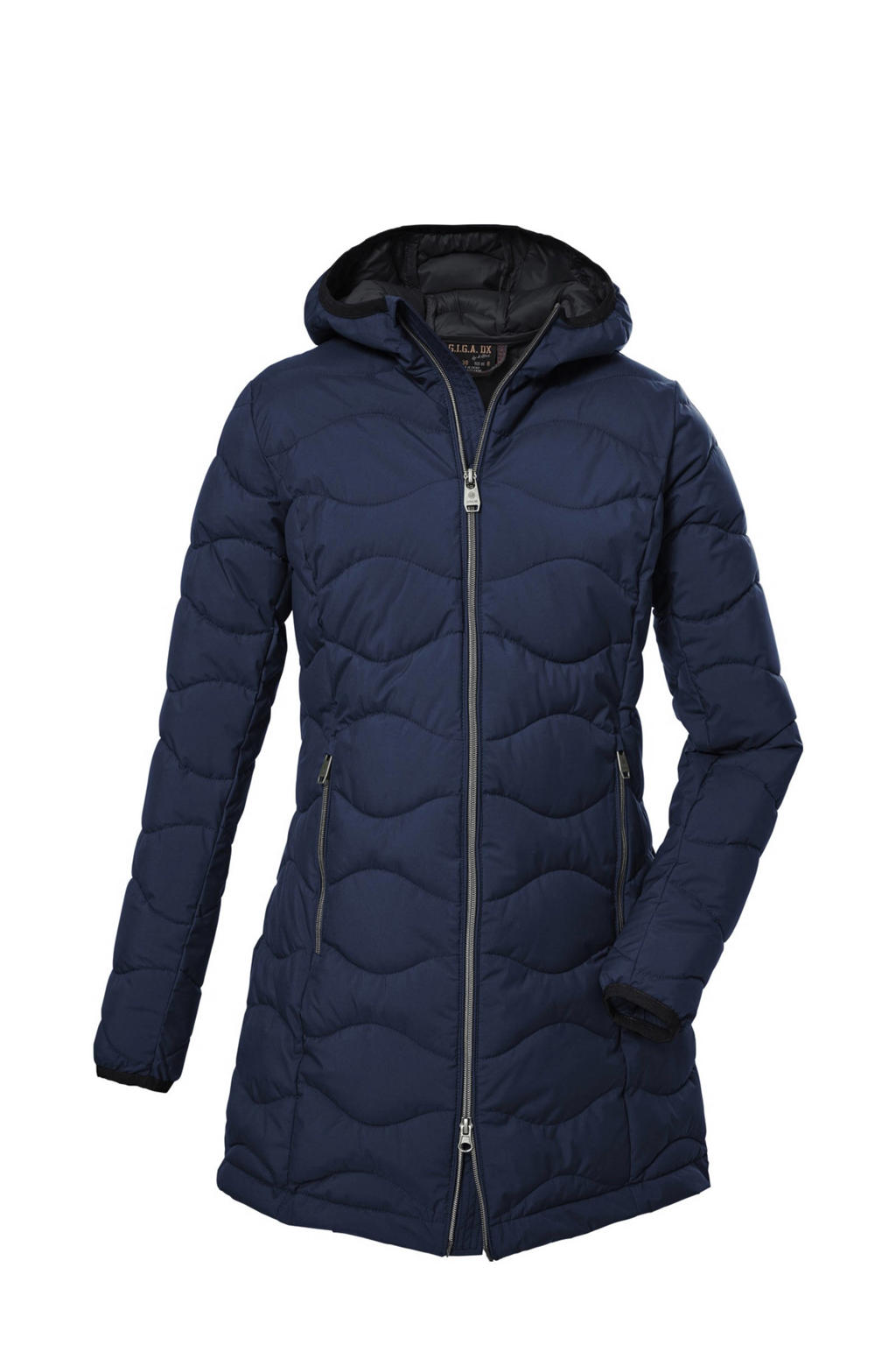 Blauwe dames G.I.G.A. DX outdoor jas van polyester met lange mouwen, capuchon en 2-way rits