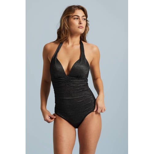 BEACHWAVE corrigerend halter badpak met lurex zwart afbeelding