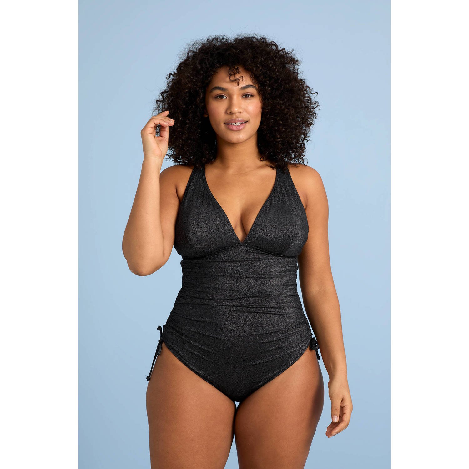 BEACHWAVE Curve corrigerend badpak lurex zwart