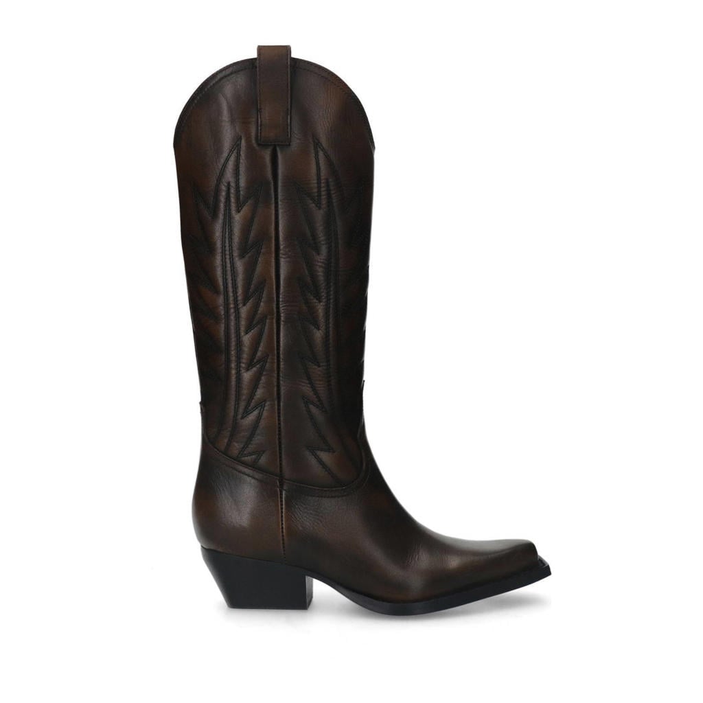 Donkerblauwe dames Sacha leren cowboylaarzen met western hak en ritssluiting