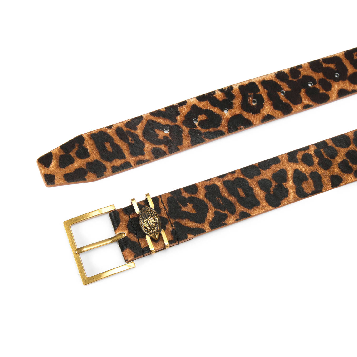 Kurt Geiger leren riem Shoreditch met panterprint bruin