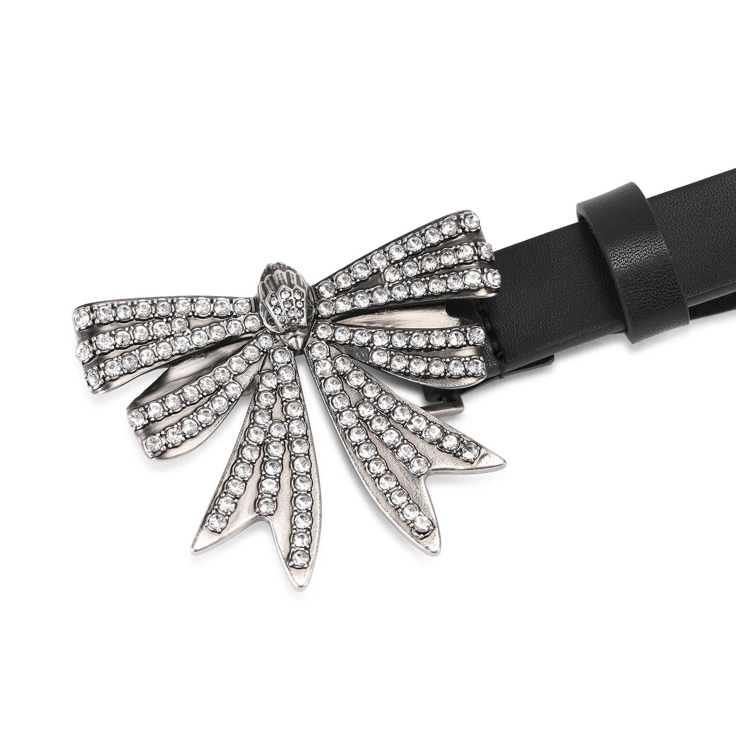 Kurt Geiger leren riem Belgravia met strass zwart zilverkleurig