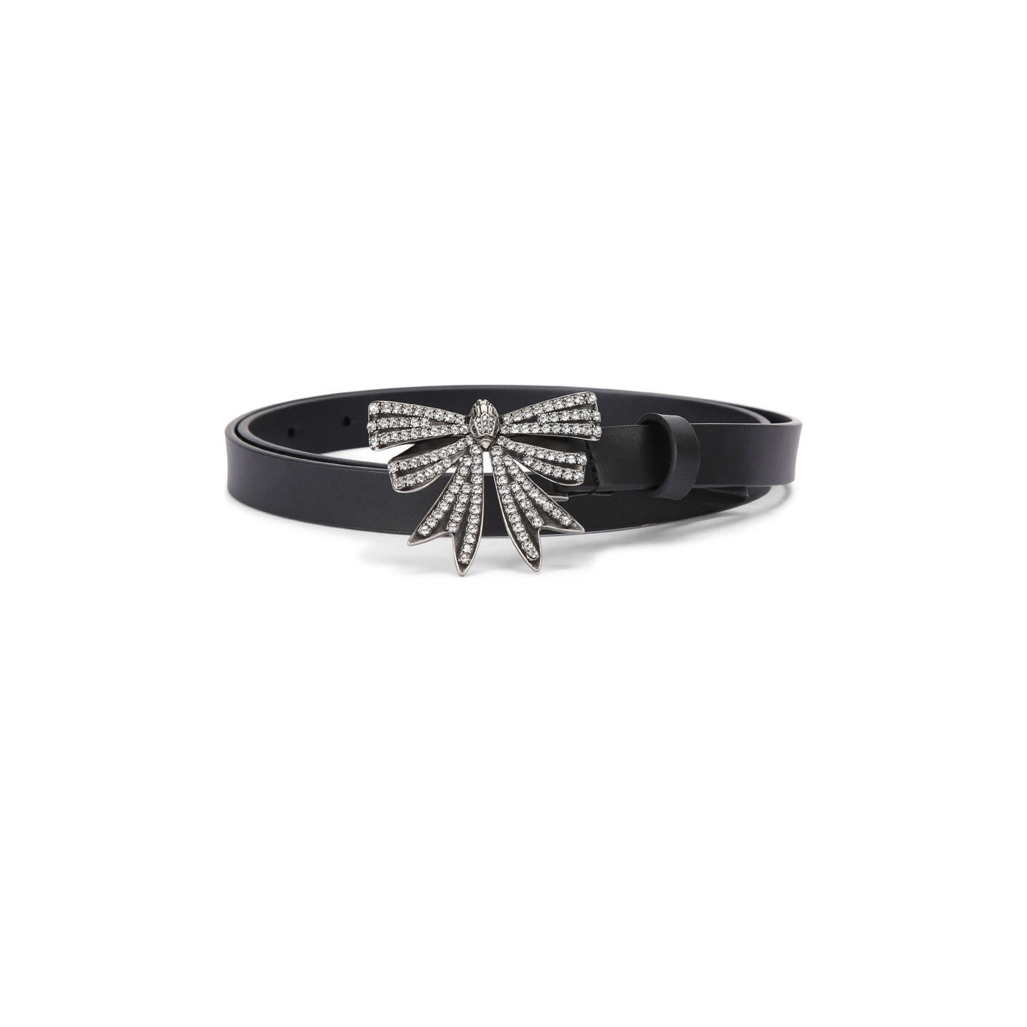 Kurt Geiger leren riem Belgravia met strass zwart zilverkleurig