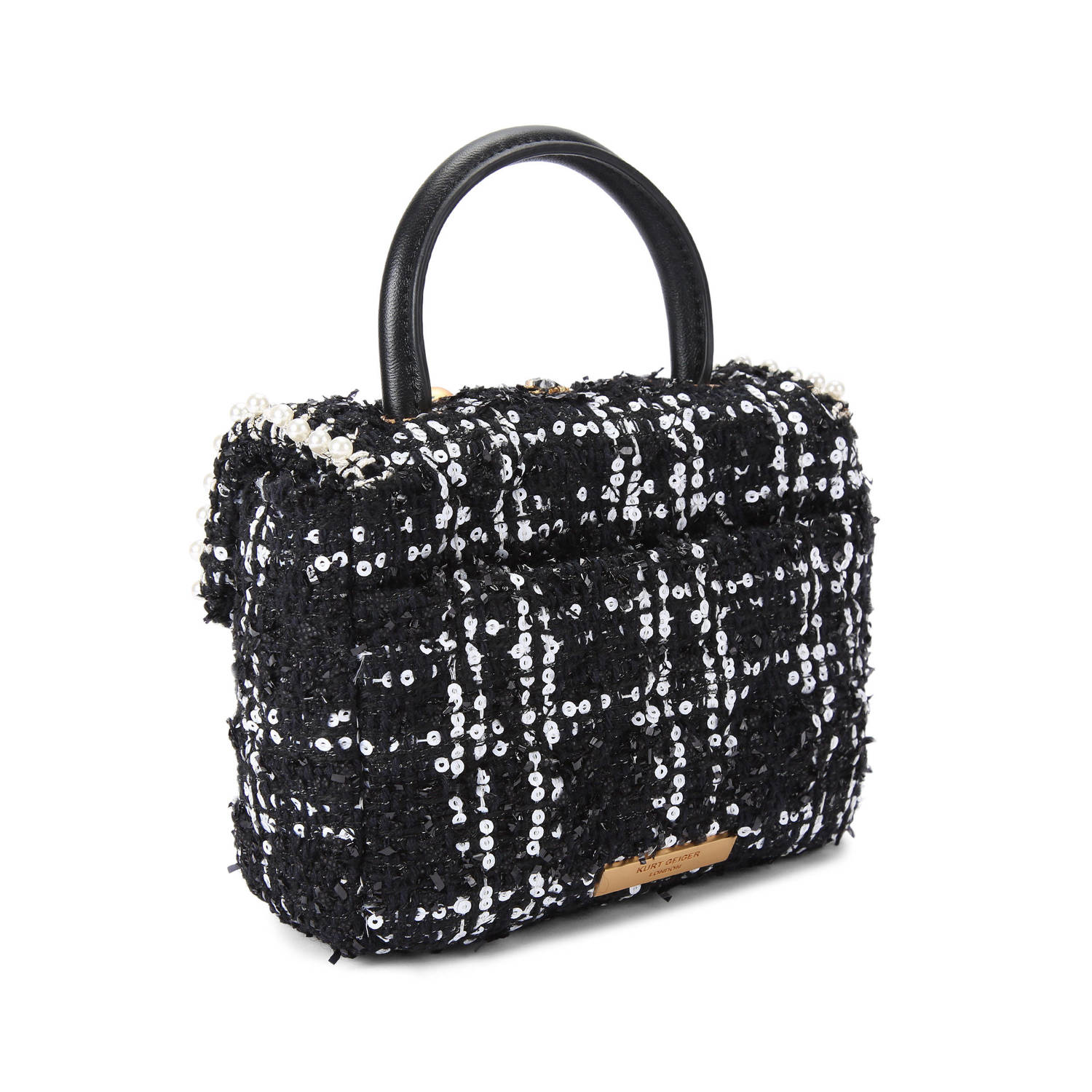 Kurt Geiger tweed crossbody tas Mini Kensington met sierstenen zwart