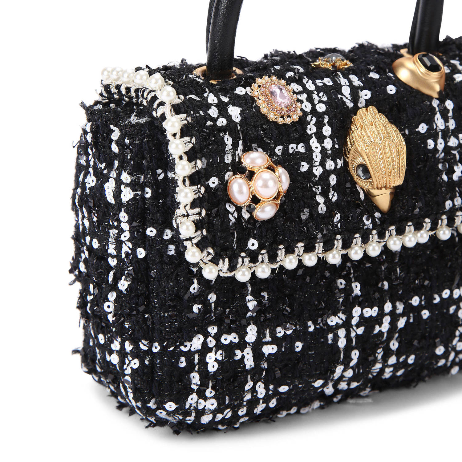Kurt Geiger tweed crossbody tas Mini Kensington met sierstenen zwart