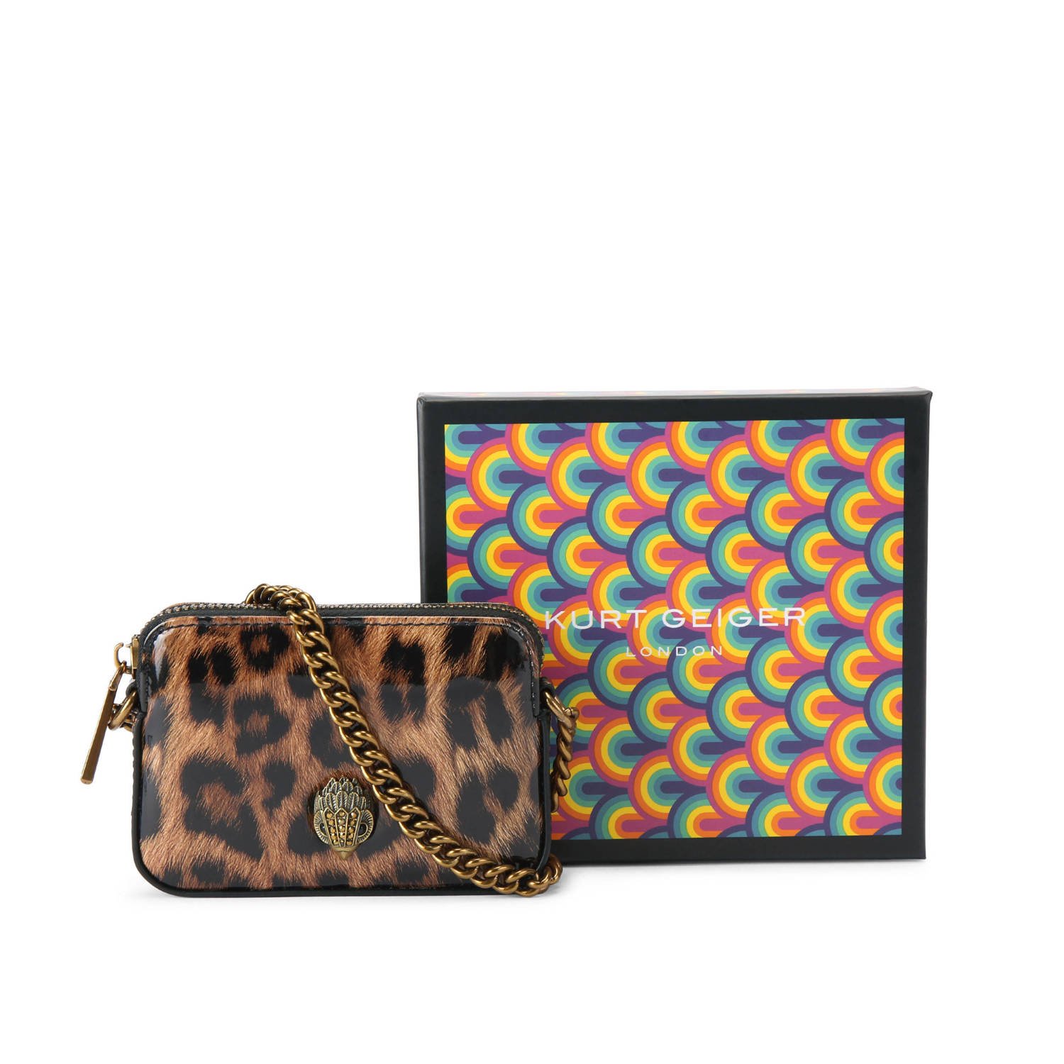 Kurt Geiger mini crossbody tas Kensington Micro met panterprint bruin