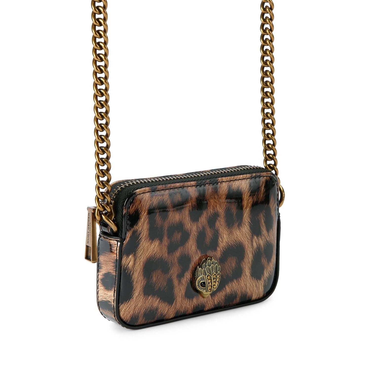 Kurt Geiger mini crossbody tas Kensington Micro met panterprint bruin