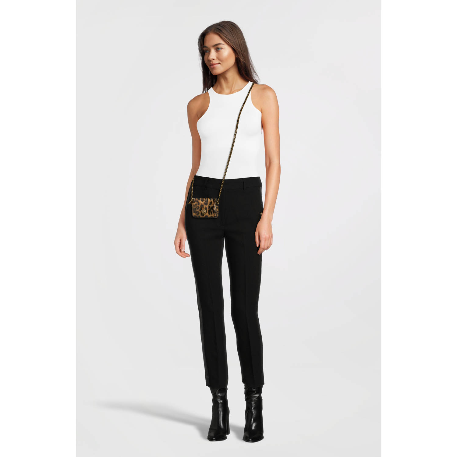 Kurt Geiger mini crossbody tas Kensington Micro met panterprint bruin