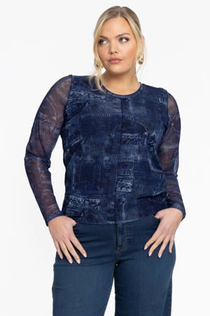 Top met all over print blauw