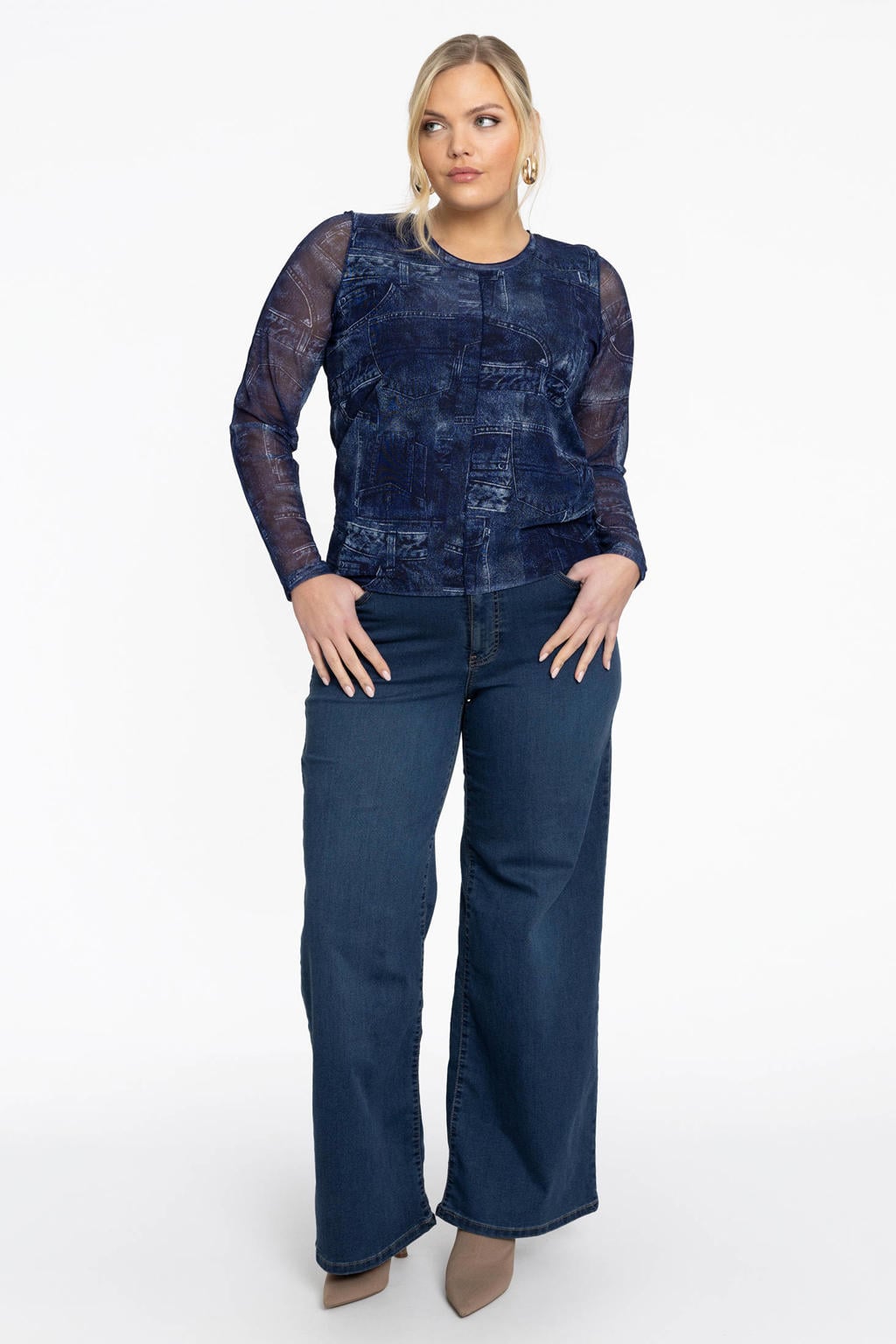 YOEK Top met all over print blauw