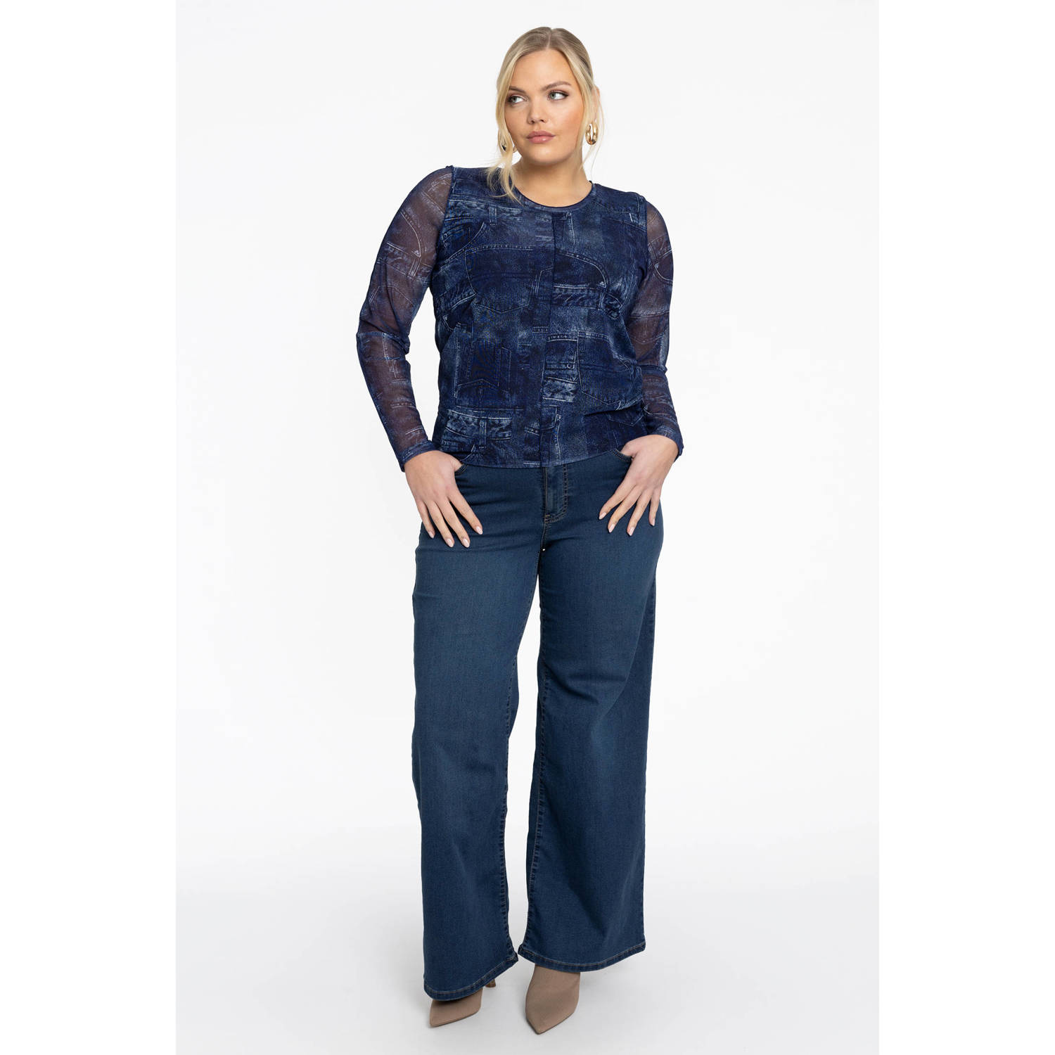 YOEK Top met all over print blauw