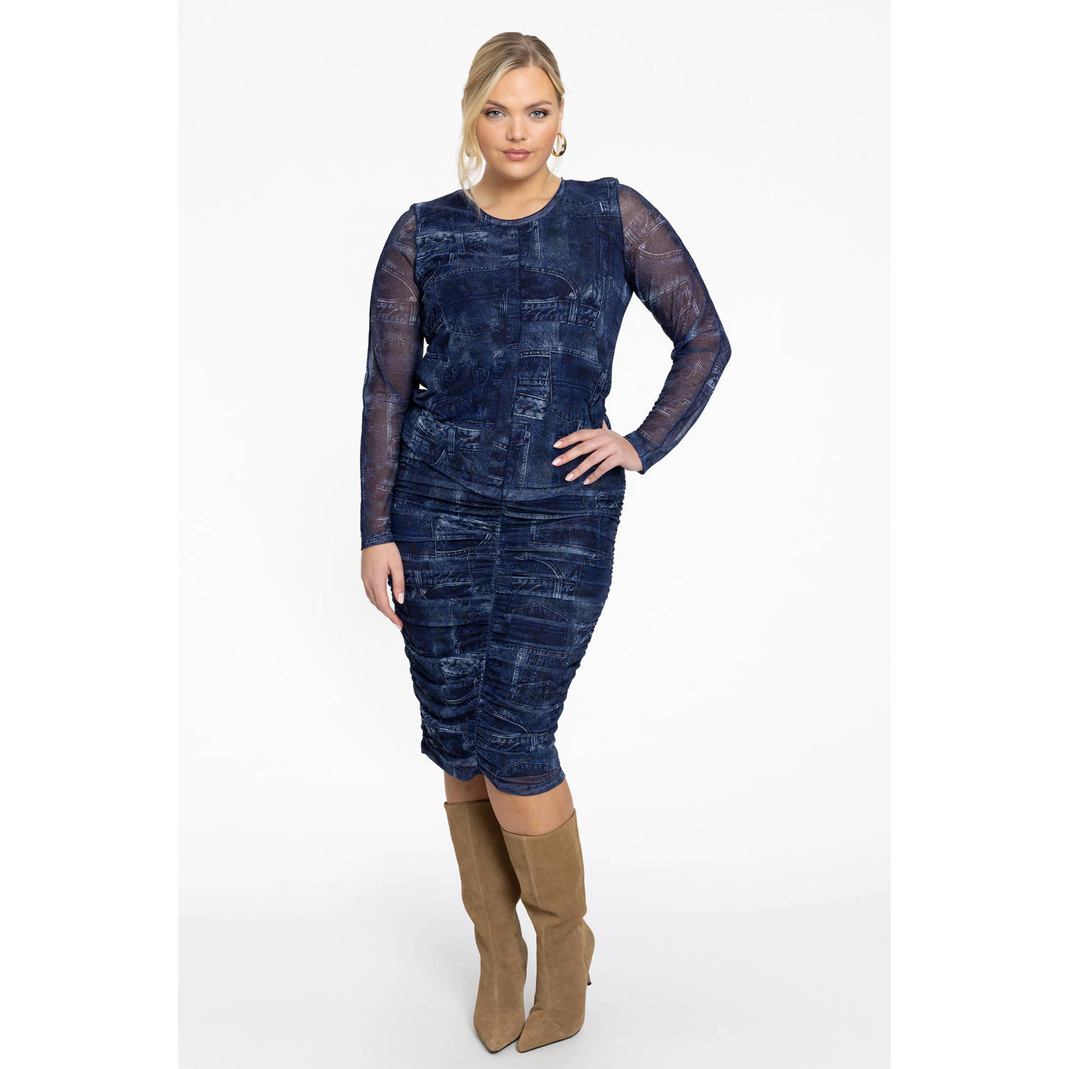 YOEK Top met all over print blauw