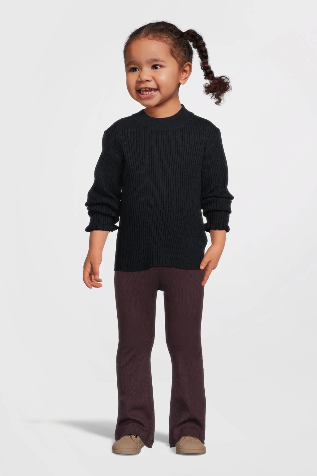 Donkerblauwe meisjes NAME IT MINI longsleeve van viscose met effen, lange mouwen, ronde hals, beugel en textuur