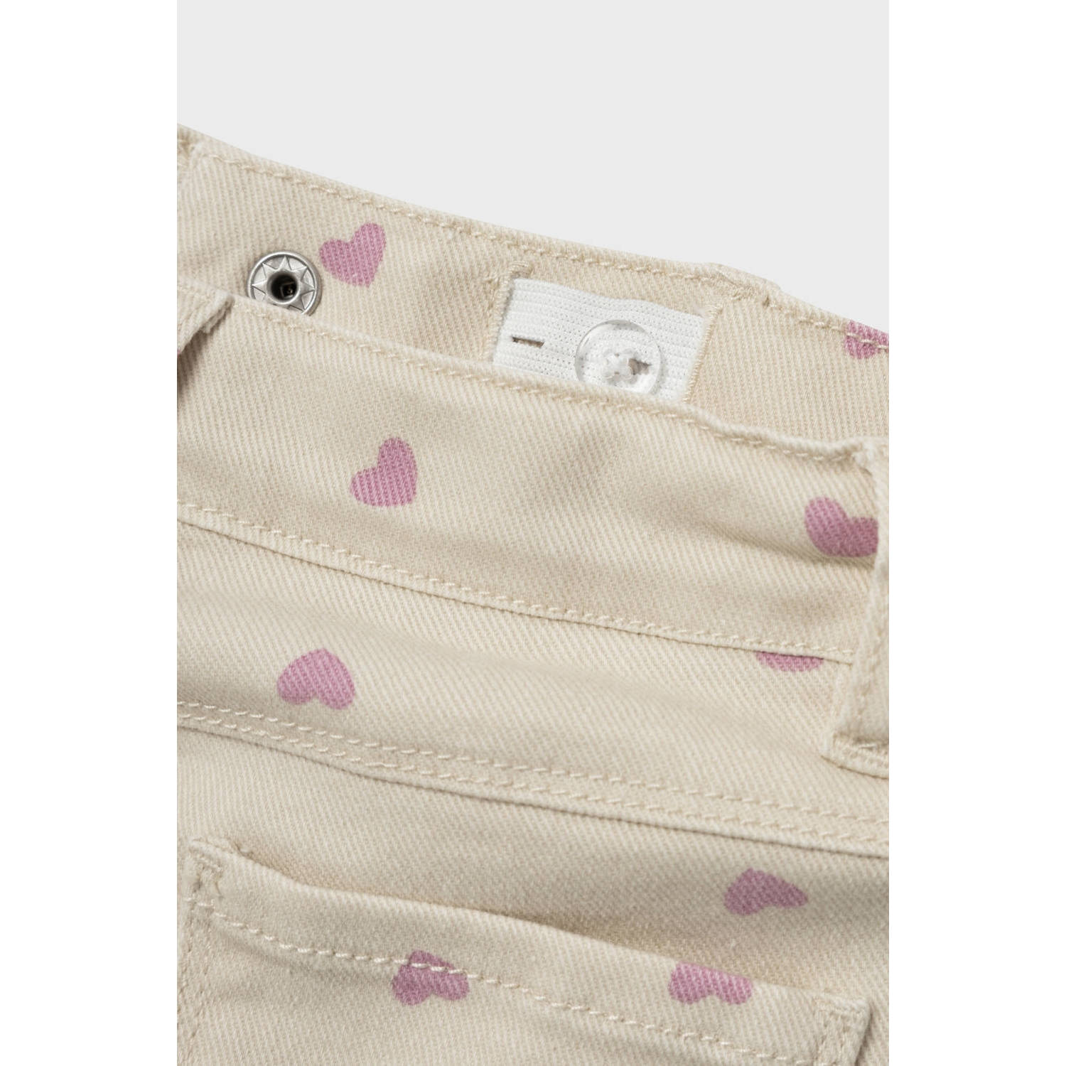 NAME IT MINI regular fit broek NMFROSE met hartjes ecru roze