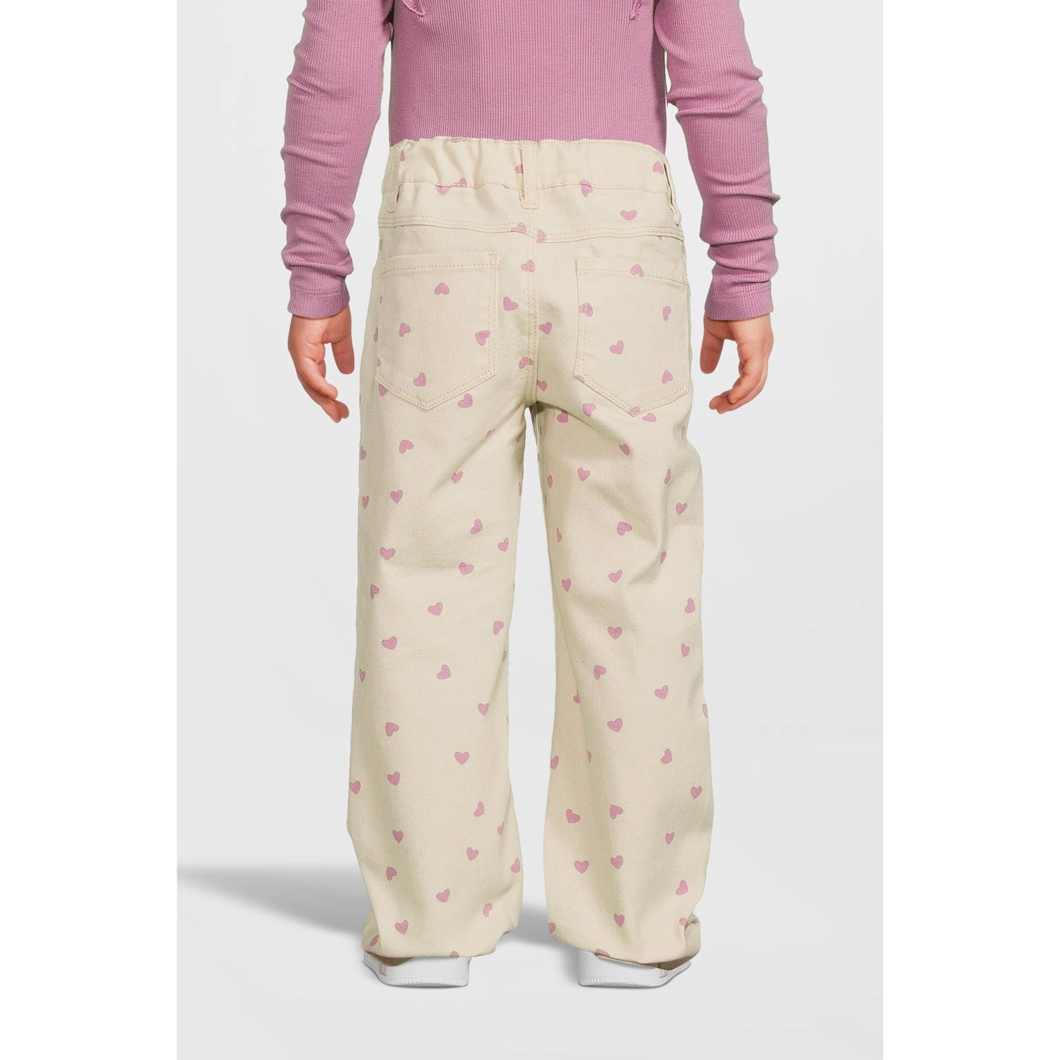NAME IT MINI regular fit broek NMFROSE met hartjes ecru roze