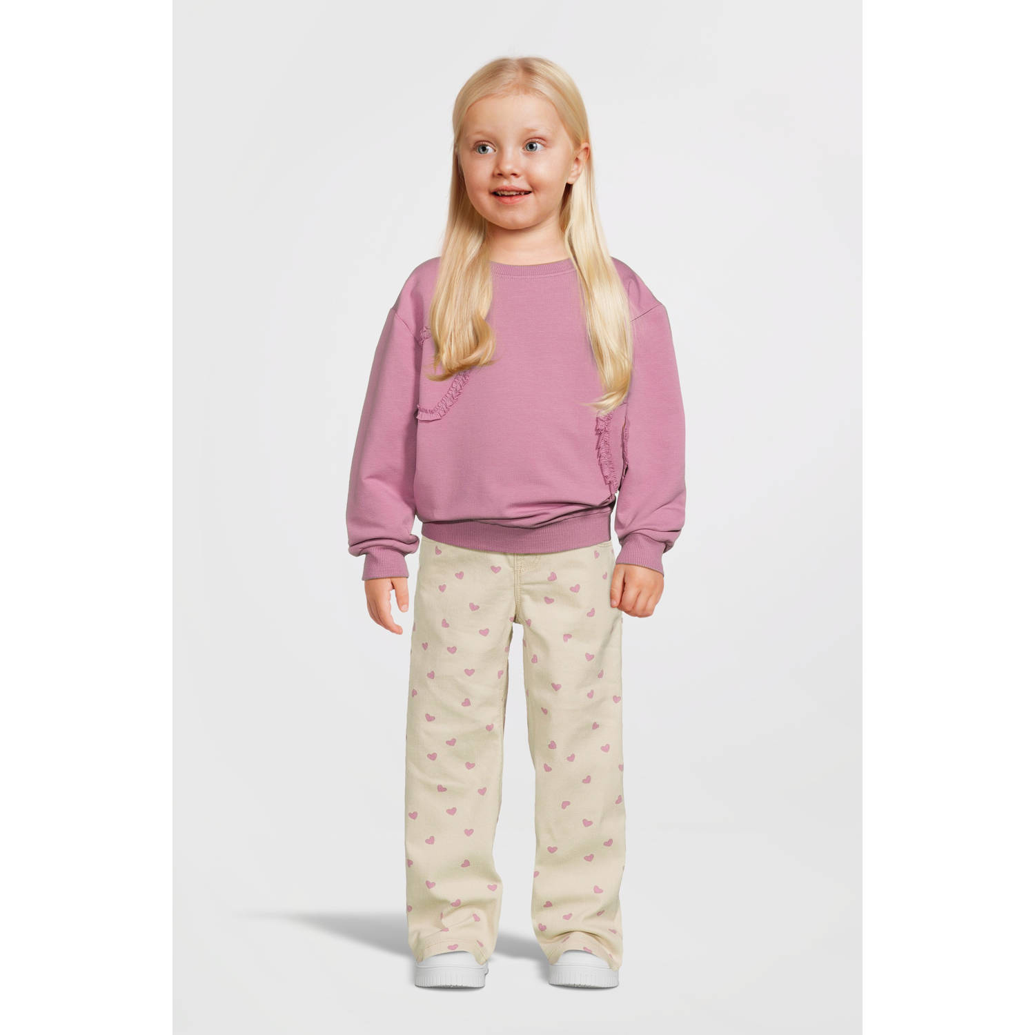NAME IT MINI regular fit broek NMFROSE met hartjes ecru roze
