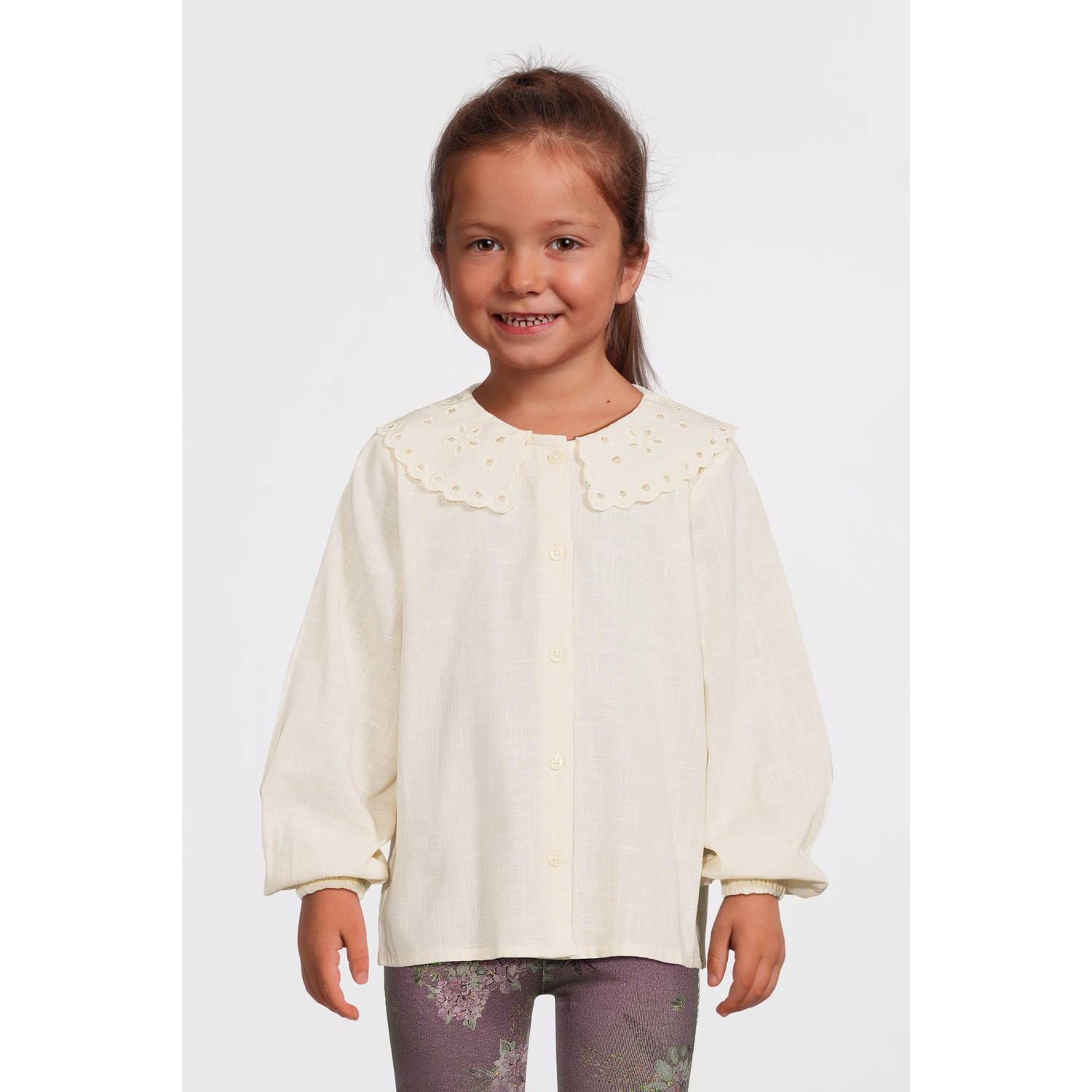 Name it MINI blouse NMFNUSINE ecru Meisjes Katoen Peter Pan-kraag Effen 122 128