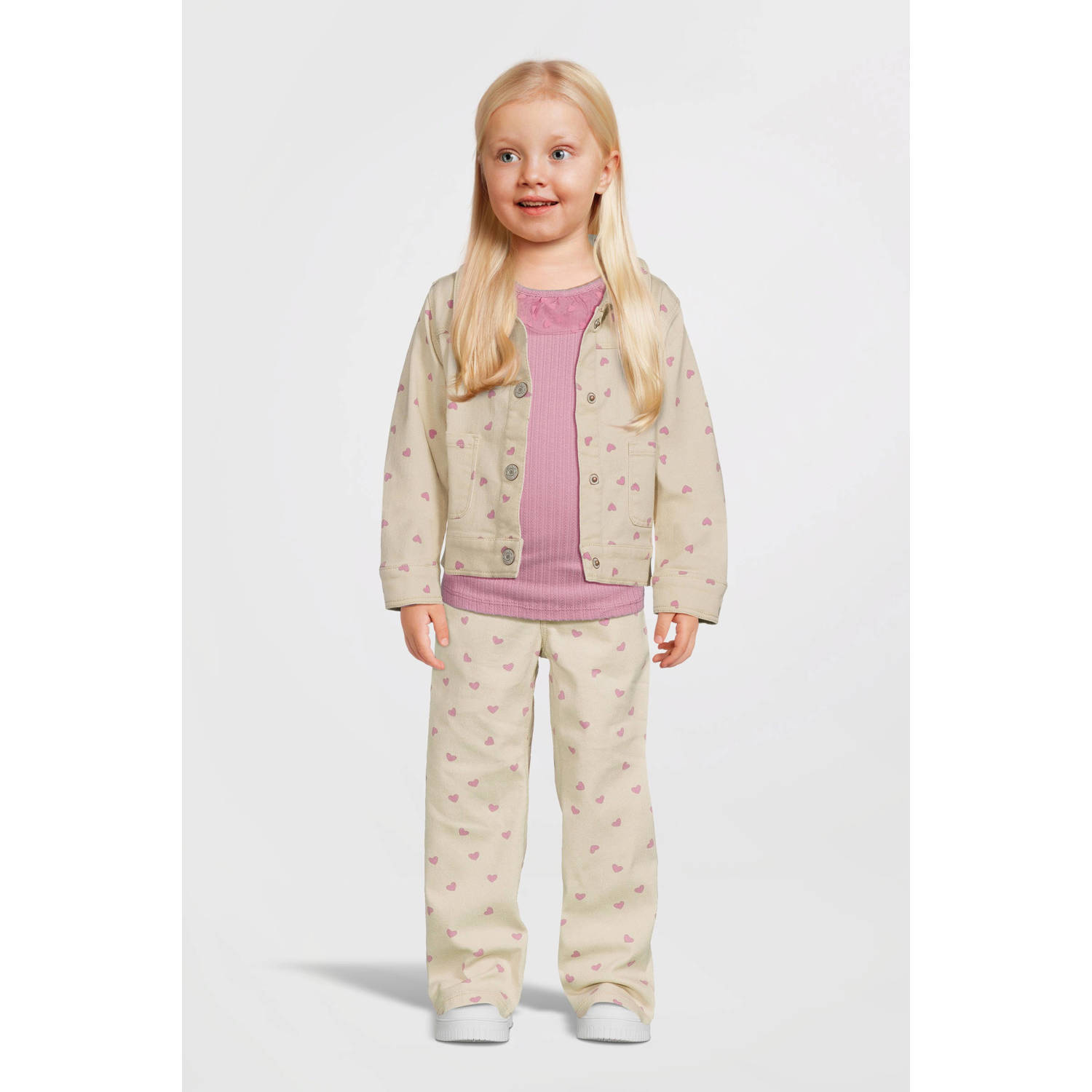 NAME IT MINI jasje NMFANE met hartjes ecru roze