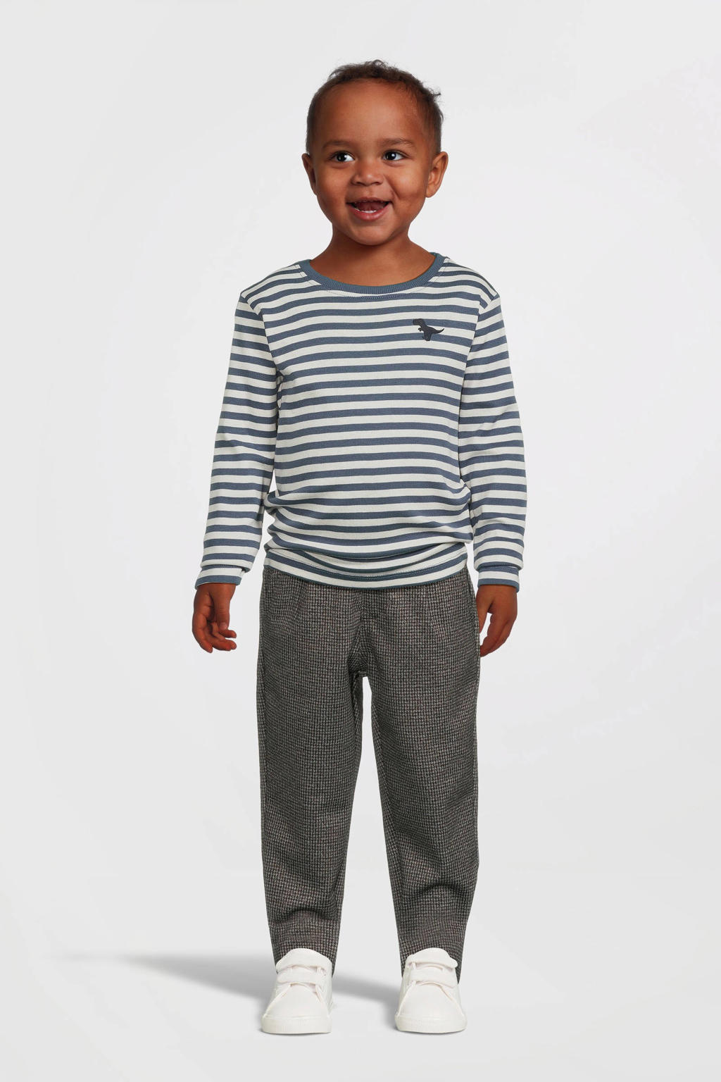 NAME IT MINI gestreepte longsleeve NMMVILLY grijsblauw/wit