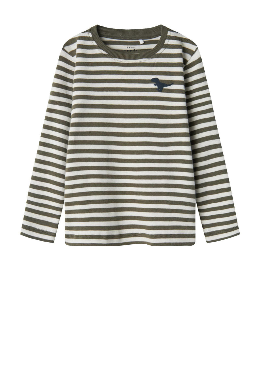 Groen en witte jongens NAME IT MINI gestreepte longsleeve van katoen met lange mouwen en ronde hals