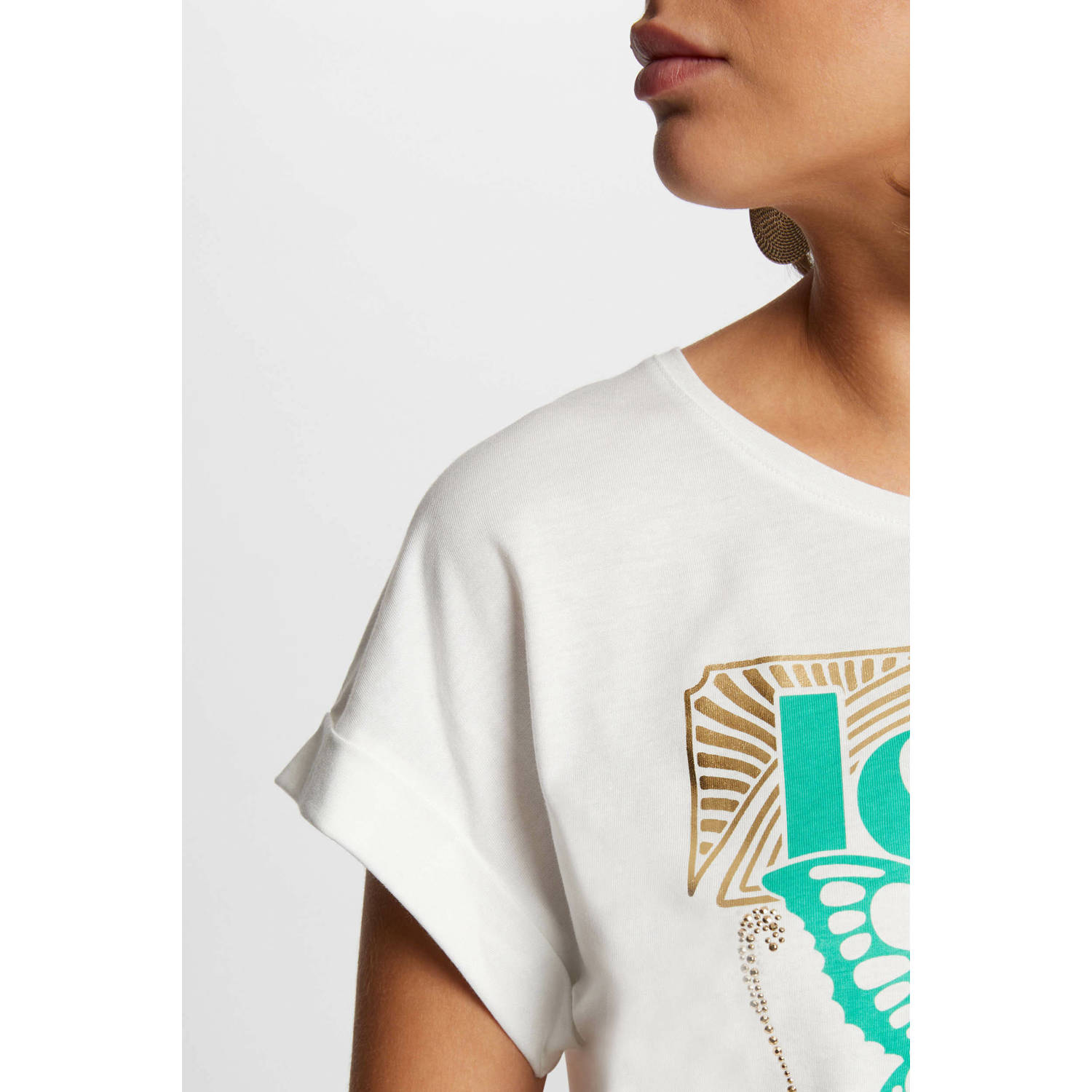 Morgan T-shirt met printopdruk ecru turquoise