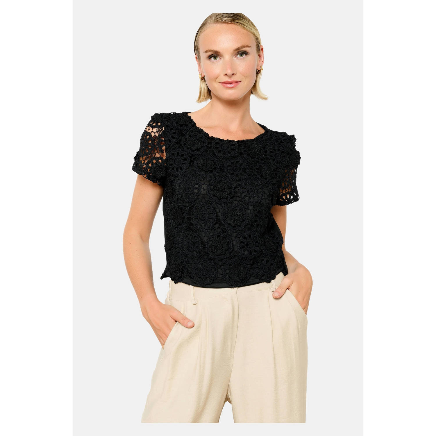 LOLALIZA semi-transparante kanten top zwart