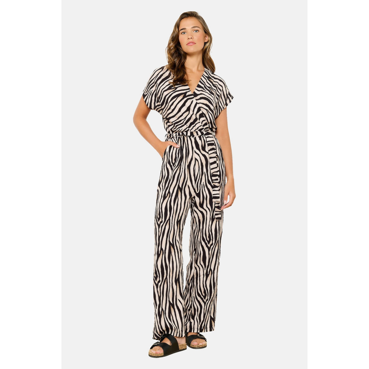LOLALIZA jumpsuit met dierenprint zwart ecru