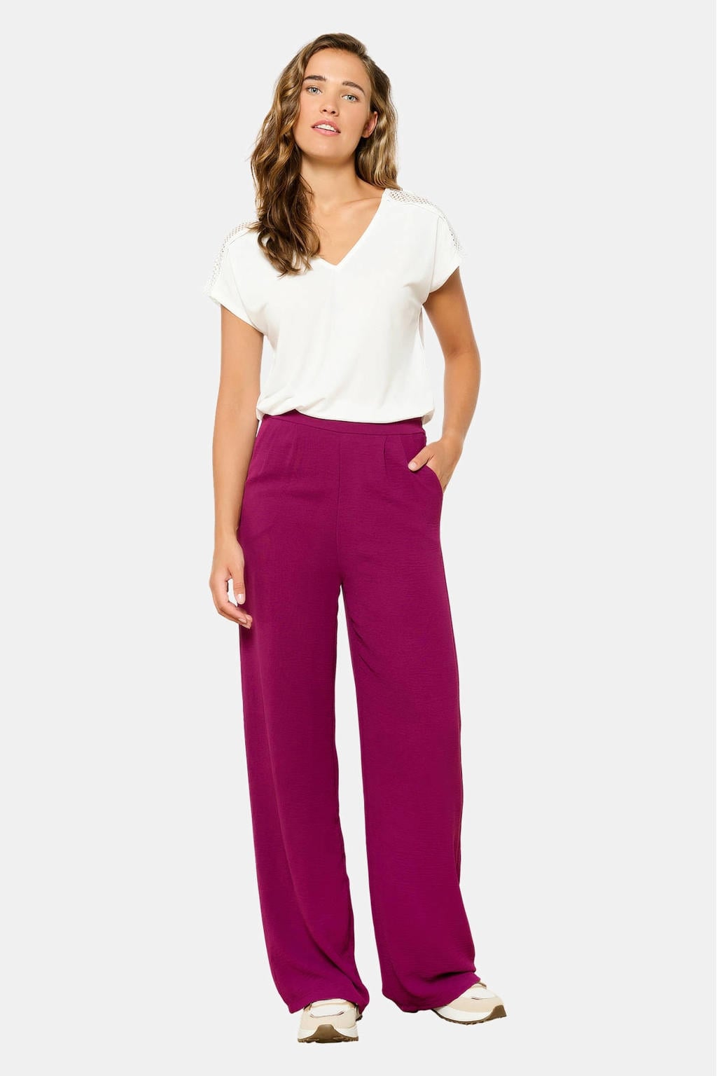 Paarse dames LOLALIZA wide leg broek met effen