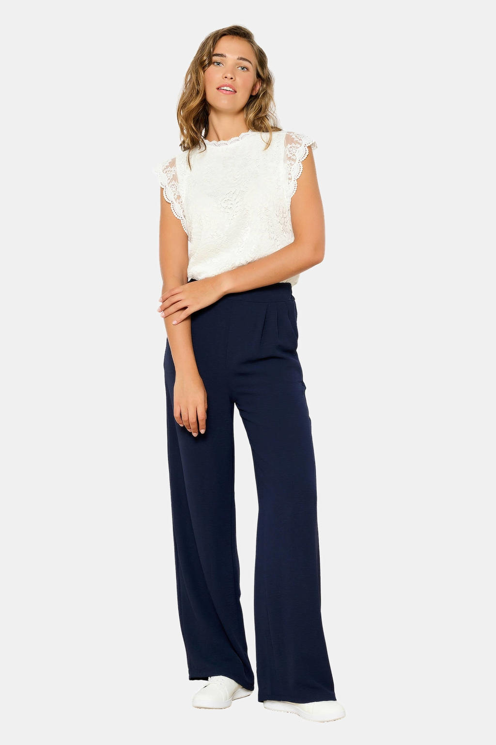 Marineblauwe dames LOLALIZA wide leg broek met effen