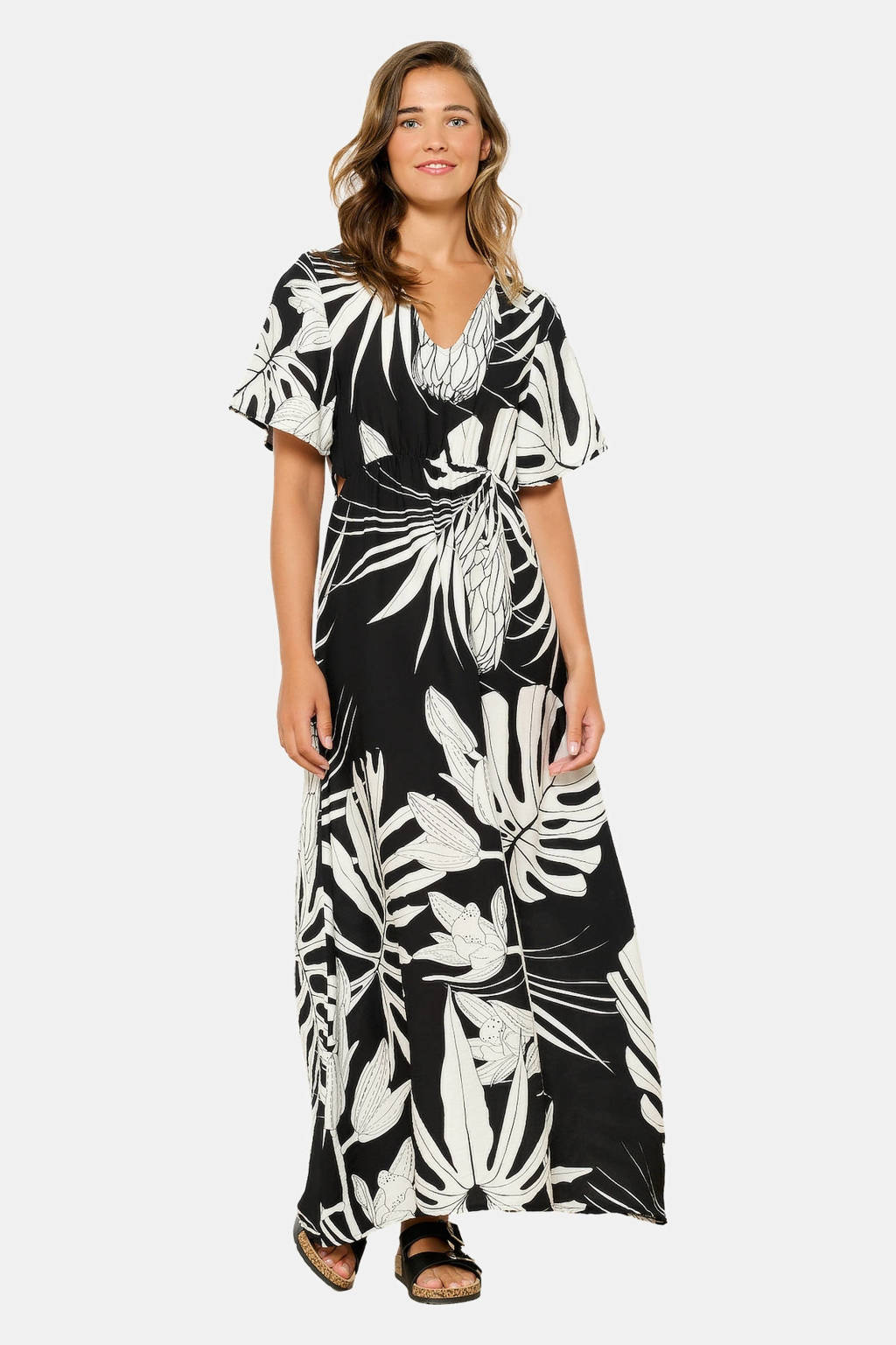 LOLALIZA gebloemde maxi jurk zwart/wit wehkamp