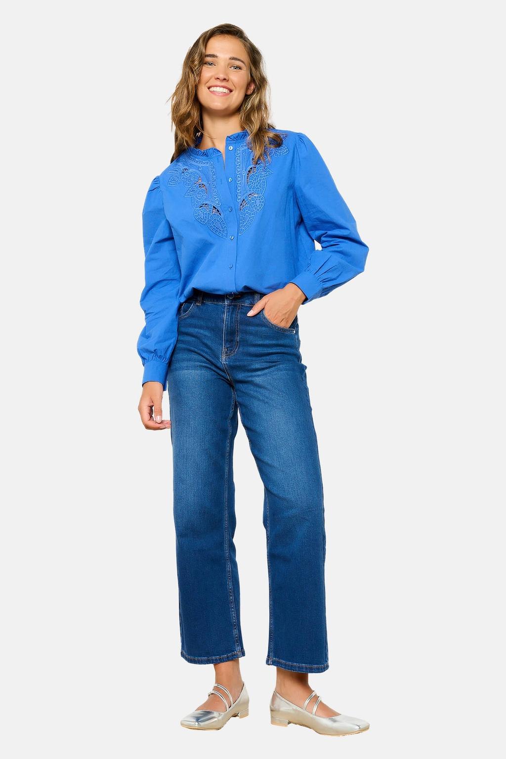 Medium blue denim dames LOLALIZA cropped wide leg jeans van denim met rits- en knoopsluiting en effen