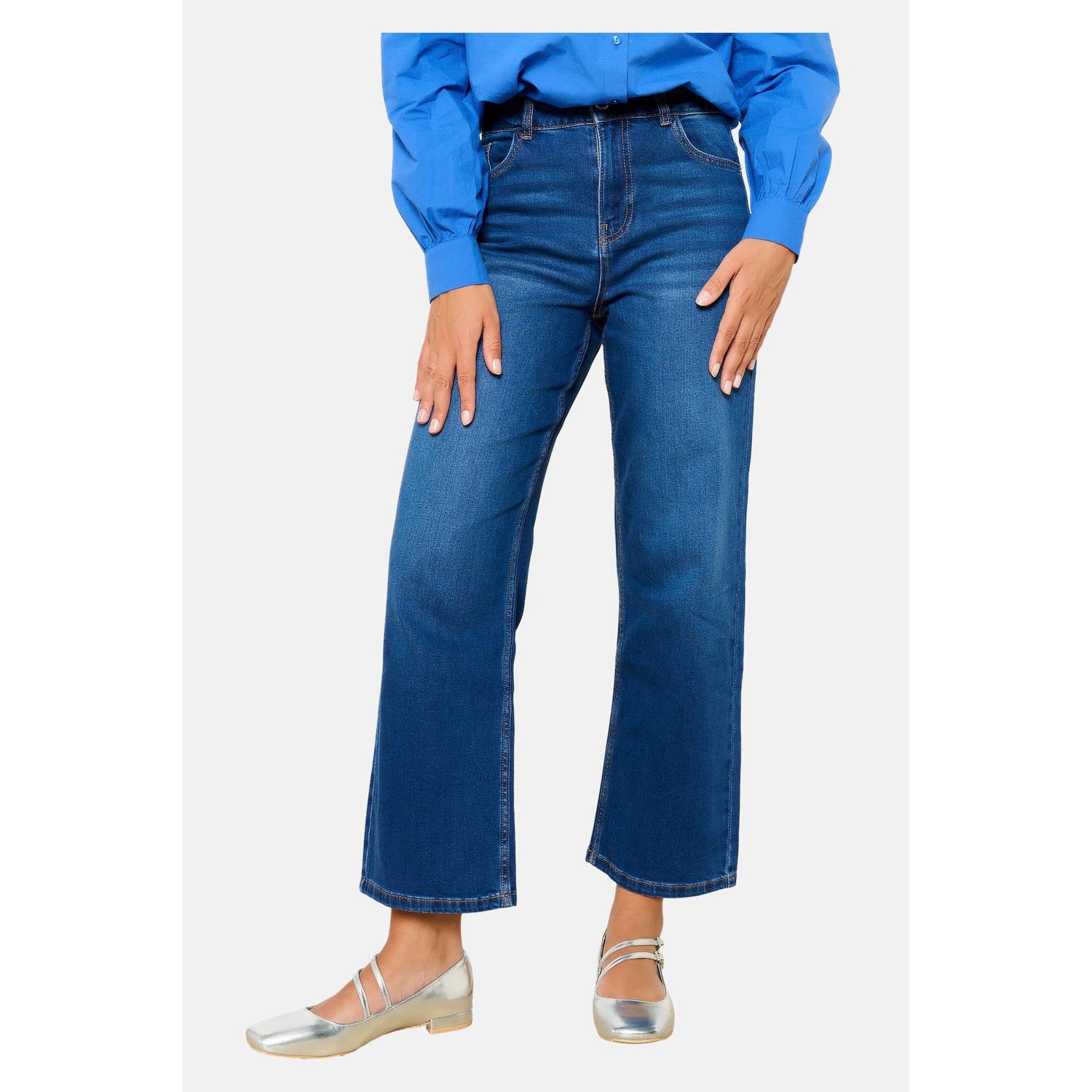 LOLALIZA cropped wide leg jeans medium blue denim
