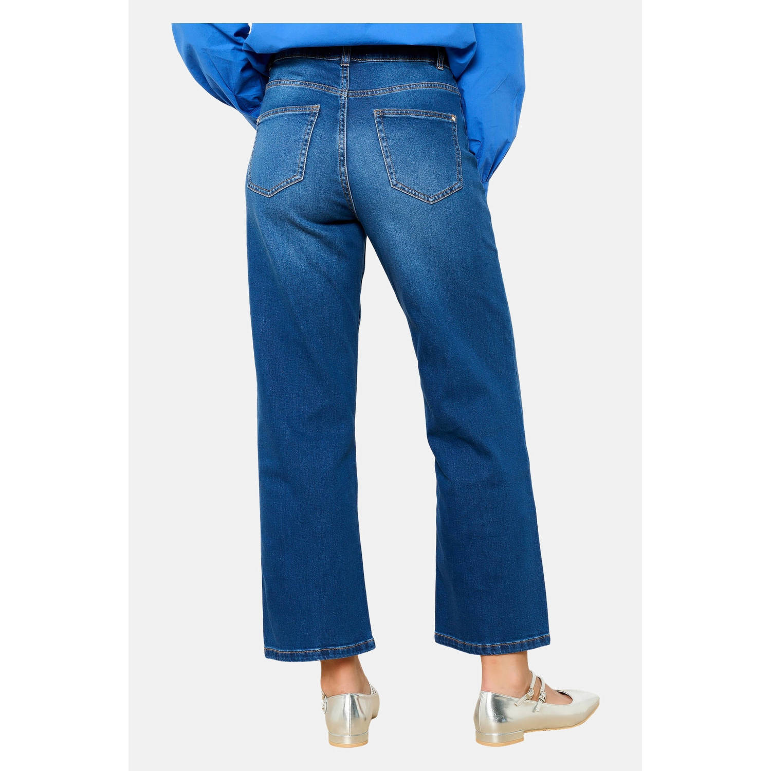 LOLALIZA cropped wide leg jeans medium blue denim