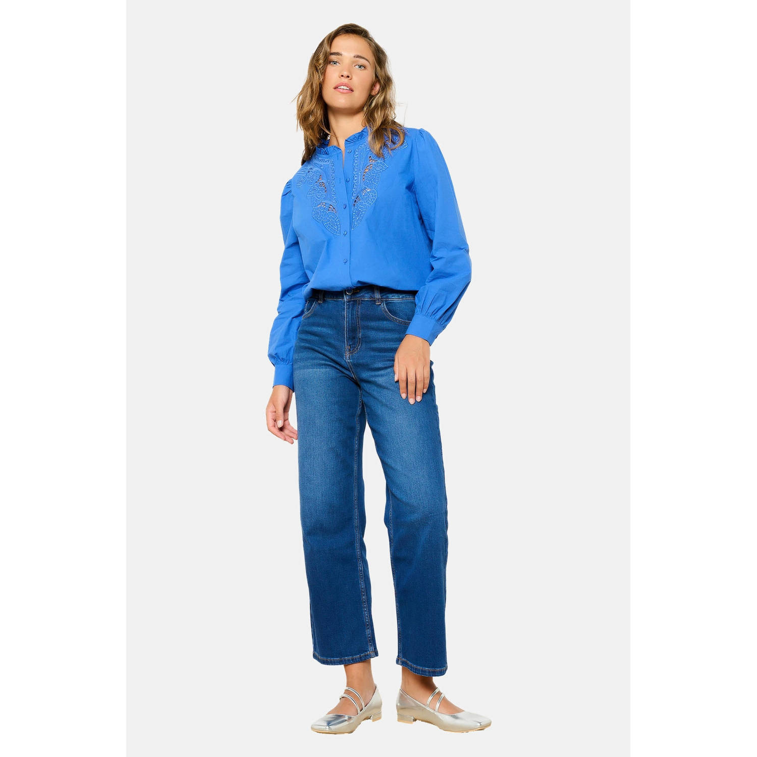 LOLALIZA cropped wide leg jeans medium blue denim