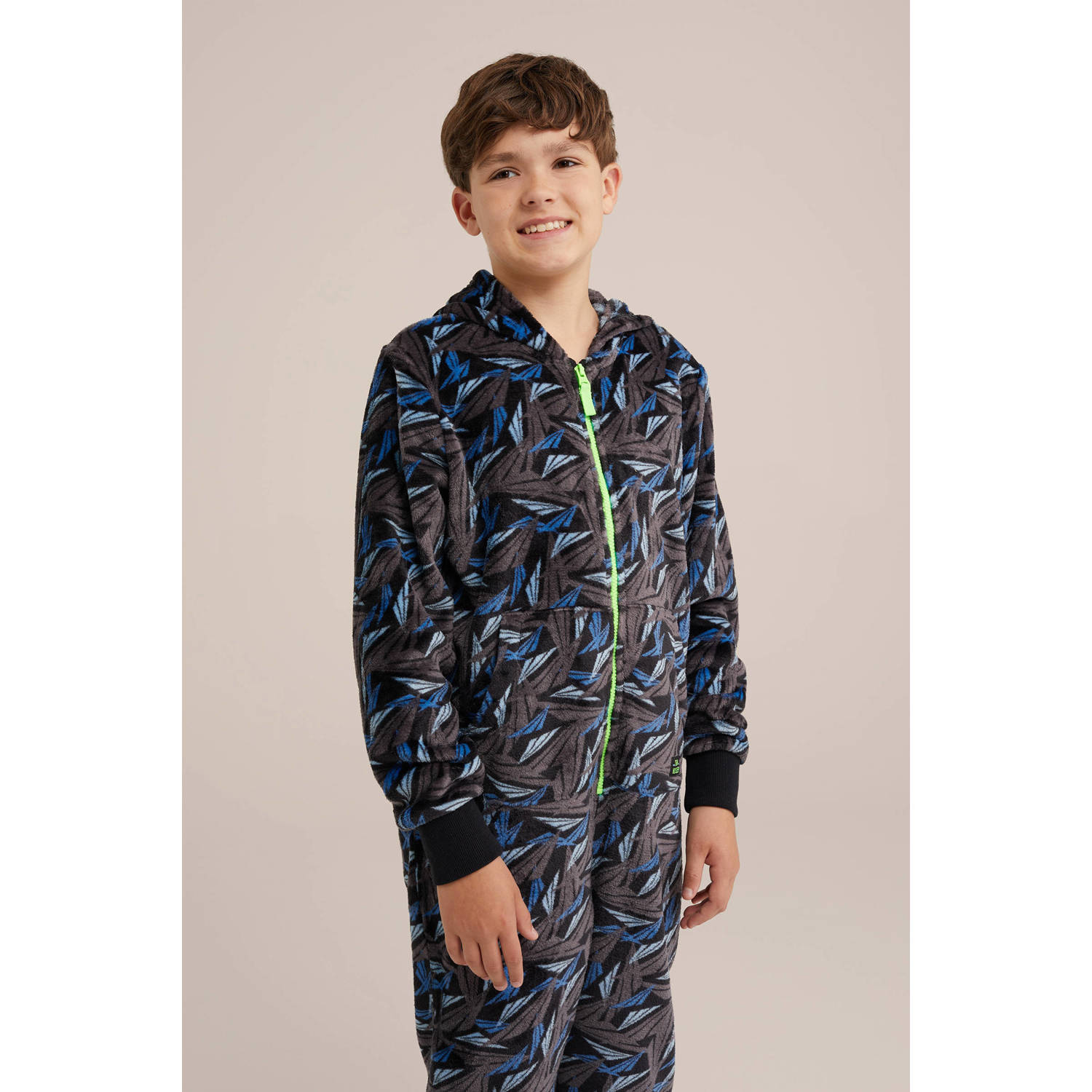 WE Fashion Onesie all over print grijs blauw multicolor