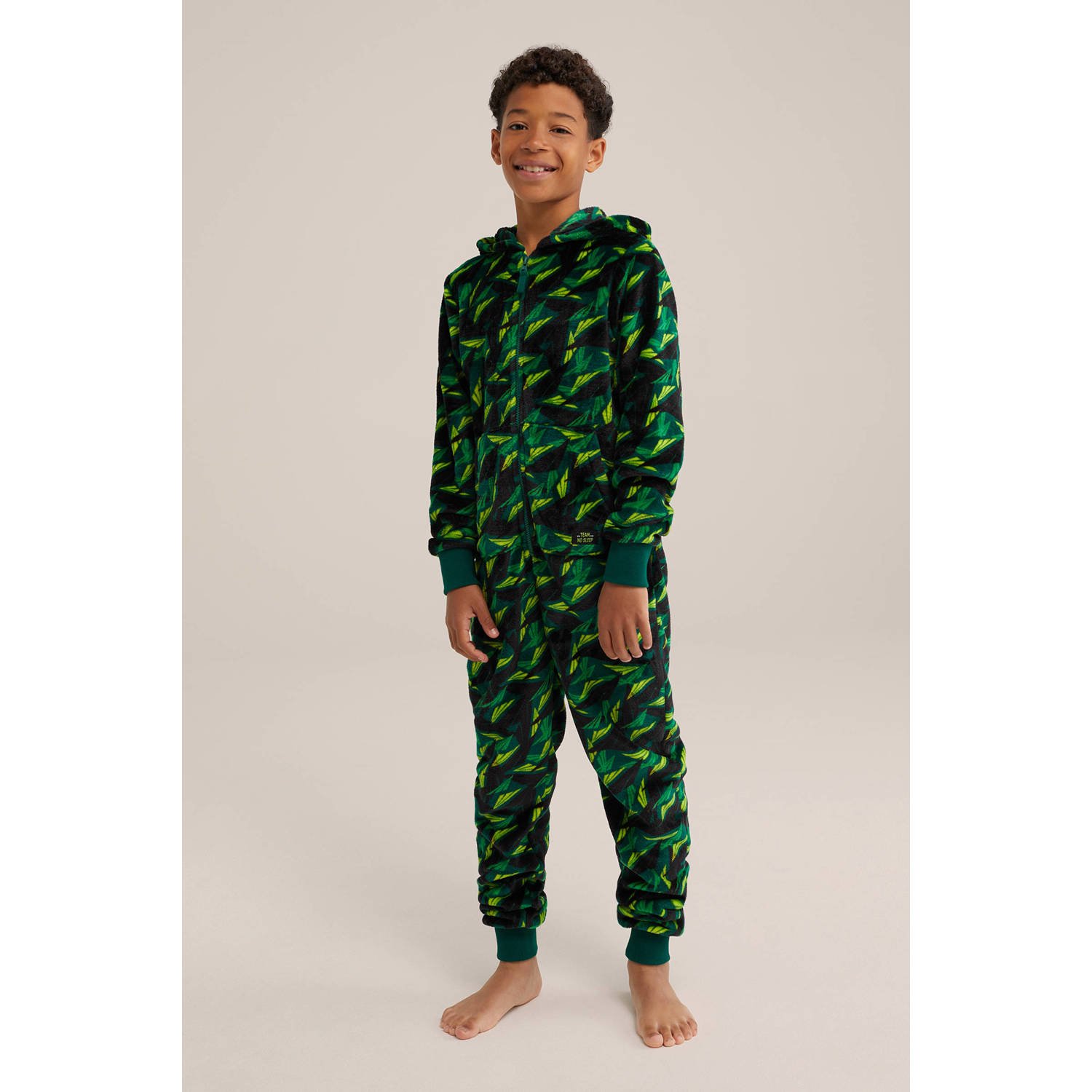 WE Fashion Onesie all over print donkergroen groen limegroen