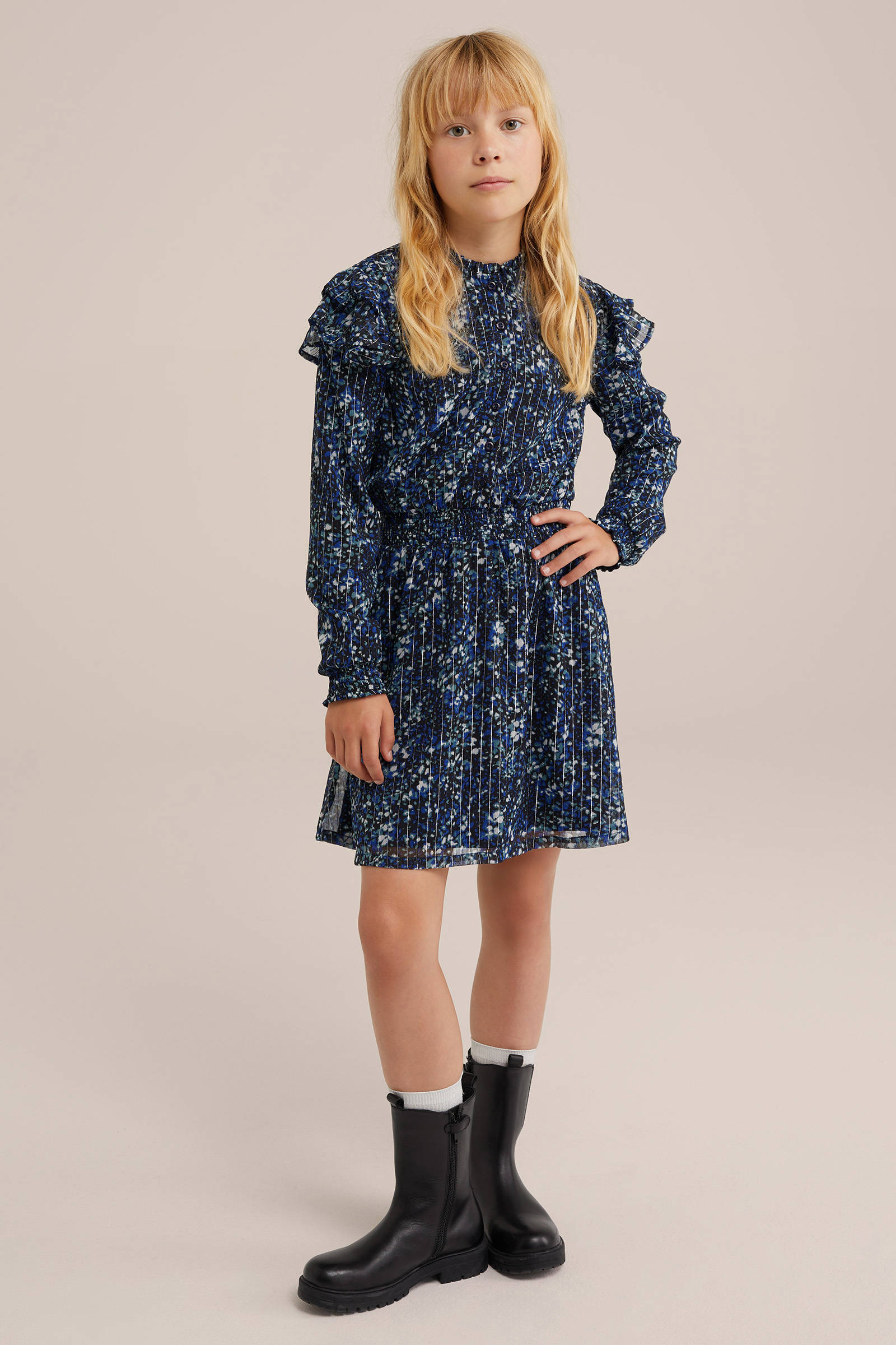 WE Fashion jurk met all over print blauw wehkamp