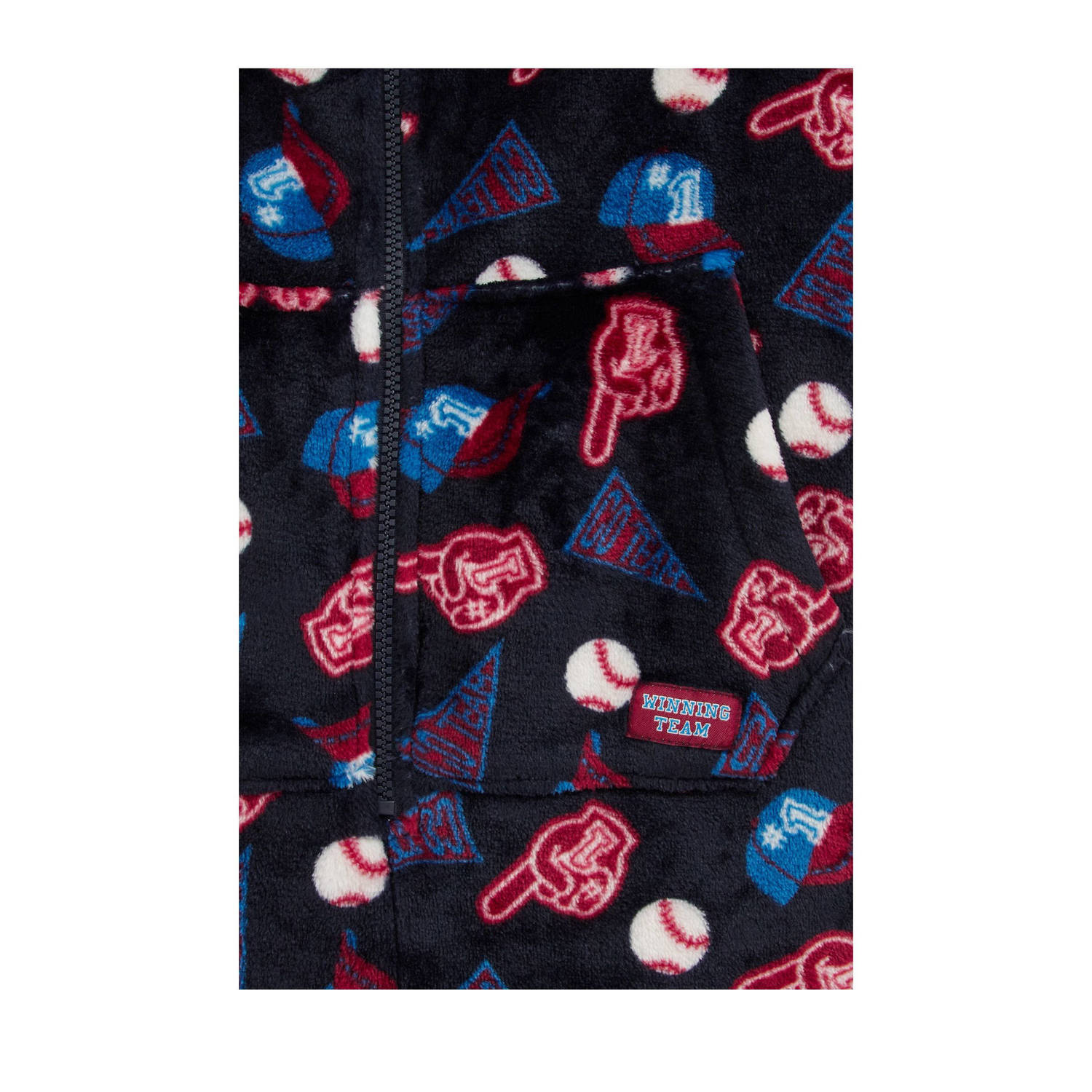 WE Fashion fleece onesie donkerblauw rood