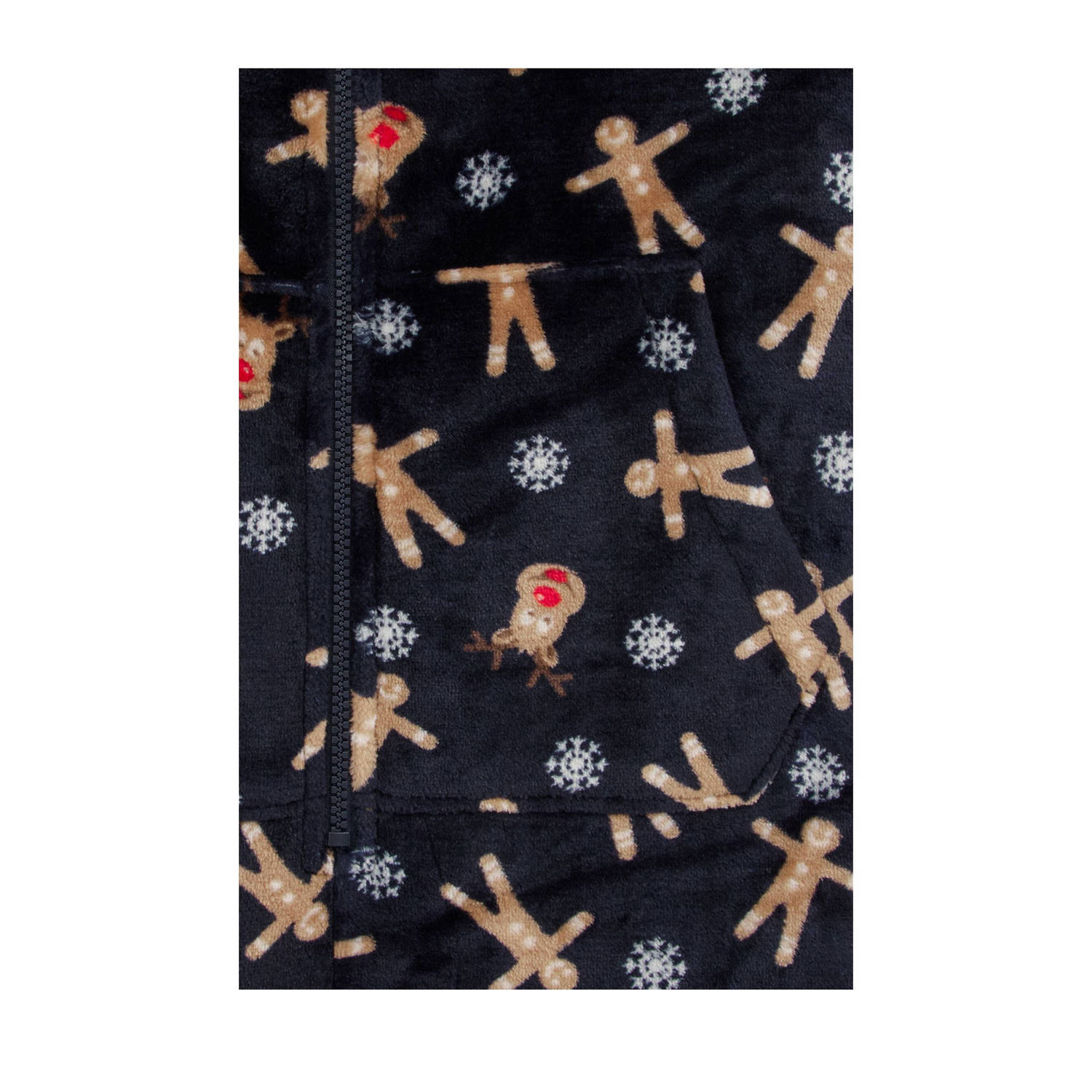 WE Fashion fleece onesie donkerblauw beige
