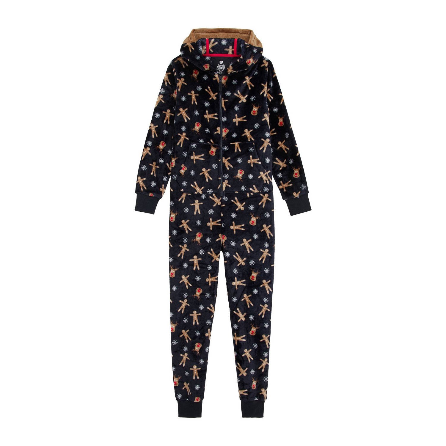 WE Fashion fleece onesie donkerblauw beige