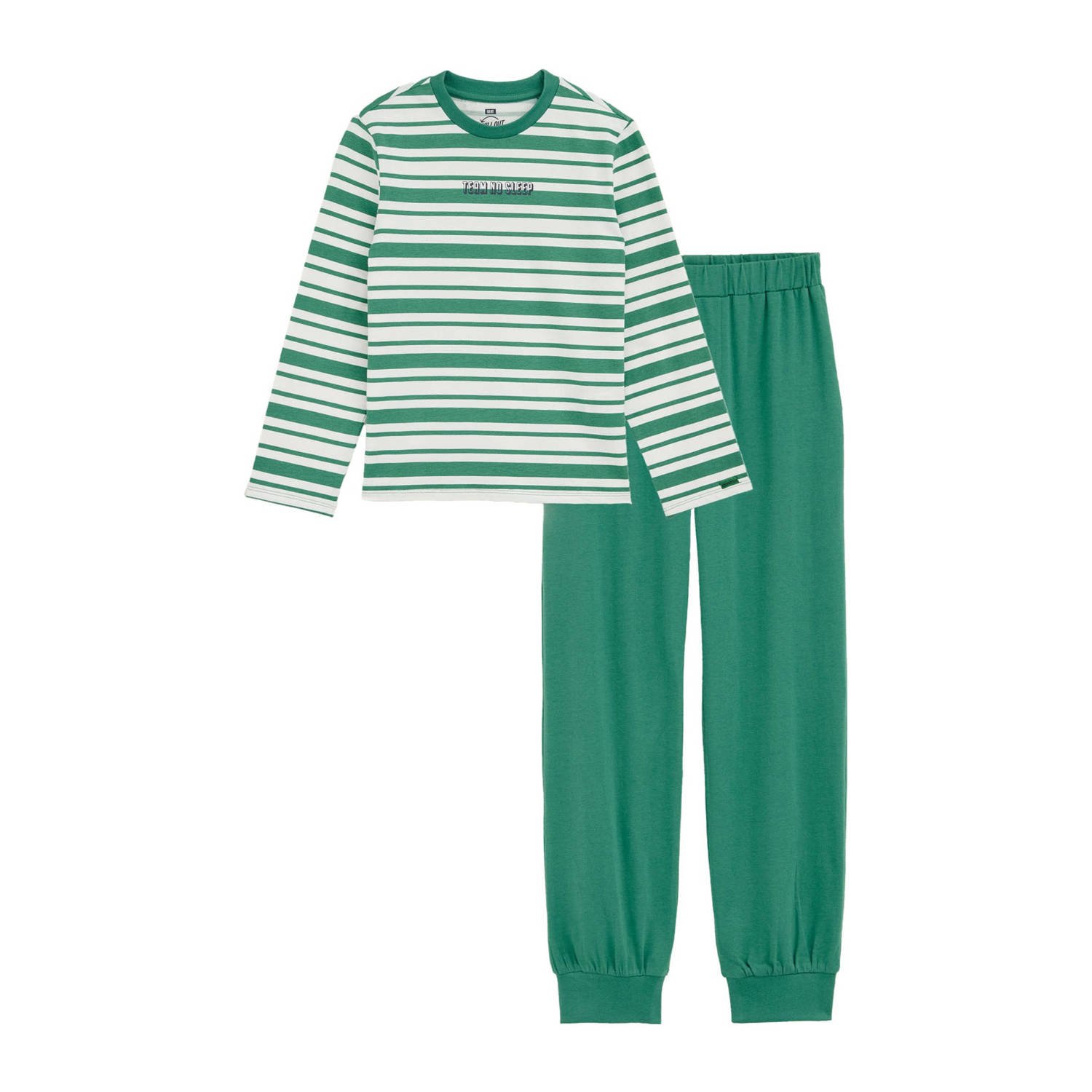 WE Fashion pyjama met streepdessin frisgroen wit