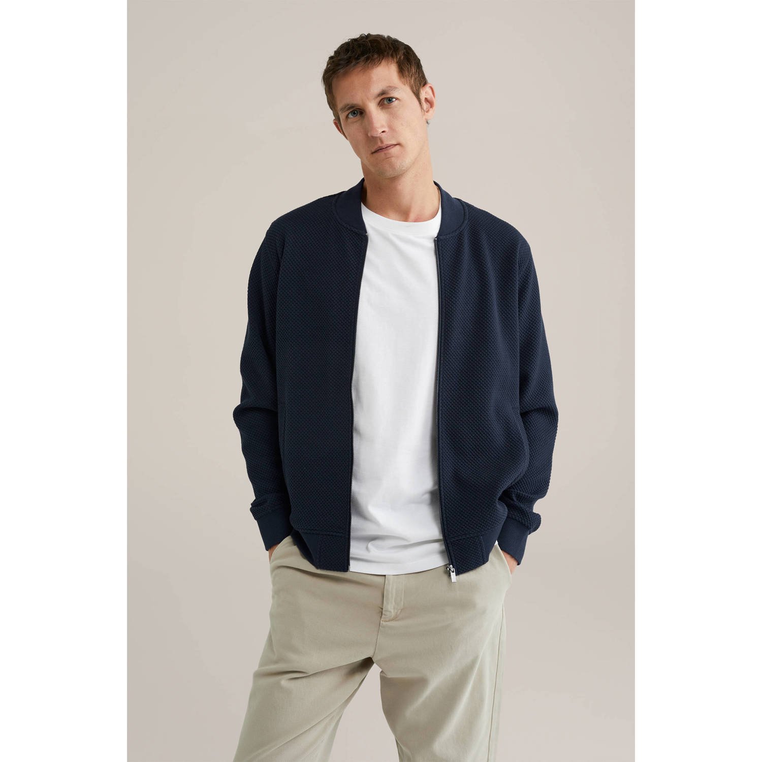 WE Fashion bombervest met textuur donkerblauw