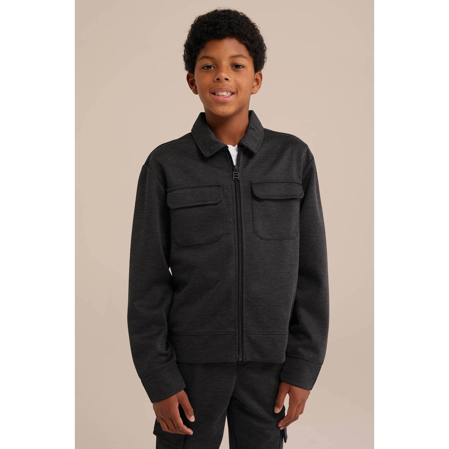 WE Fashion Blue Ridge gemêleerde shacket tussenjas black melange